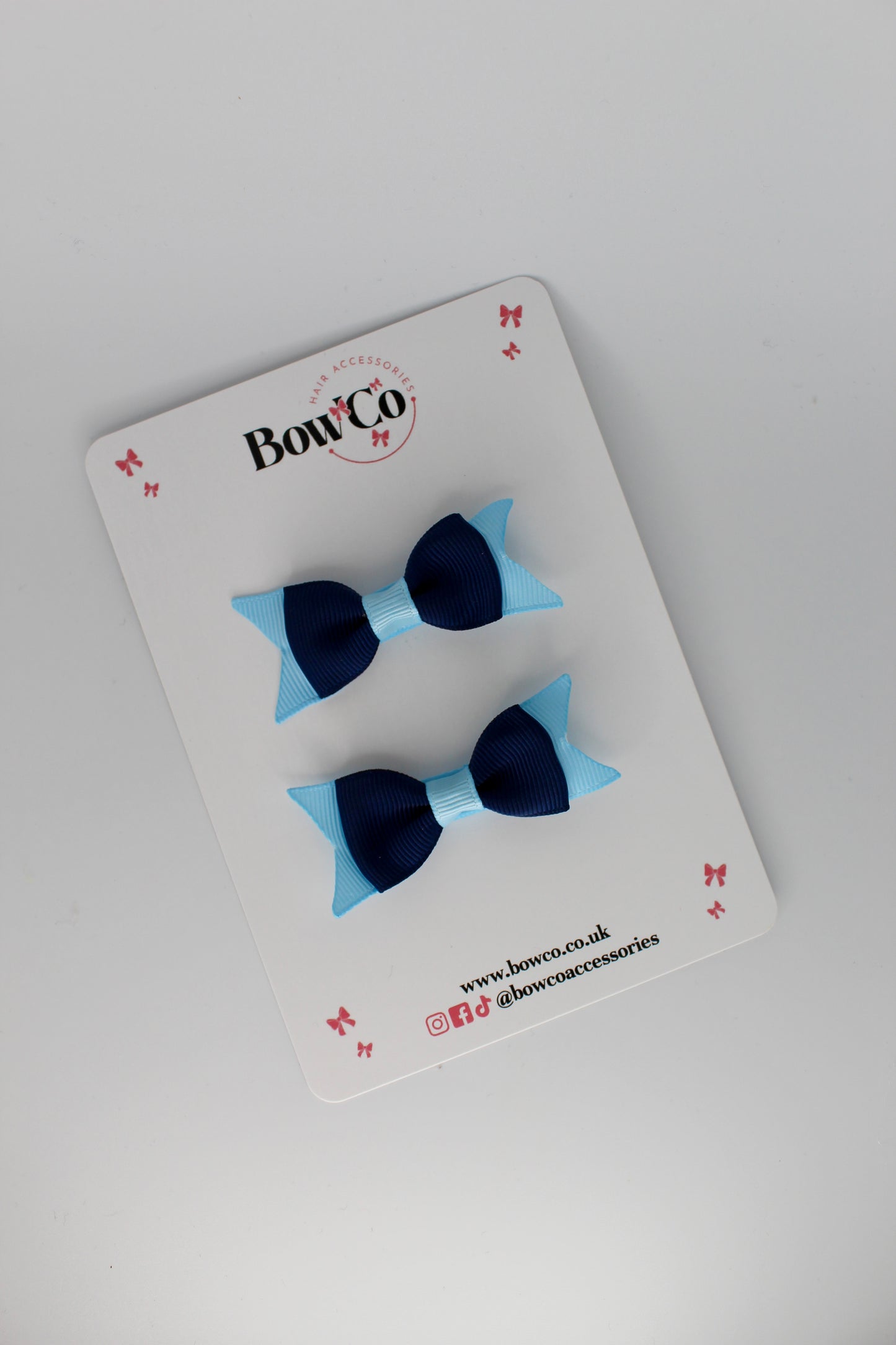 2.5 Inch Layer Tail Bow - Clip - 2 Pack - Navy Blue and Blue Topaz
