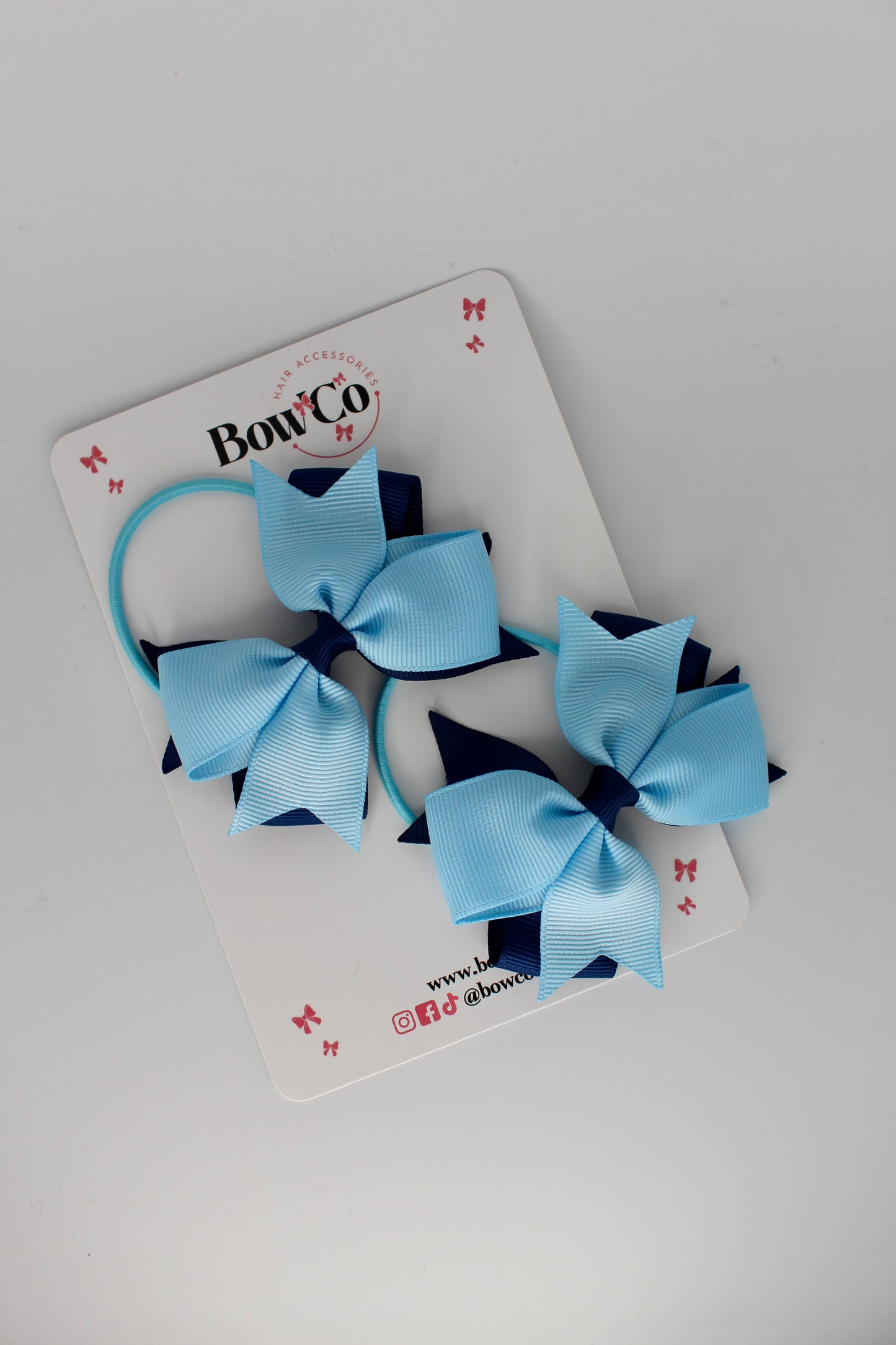 Navy and Blue Topaz - Layer Tail Bow Set - Elastic