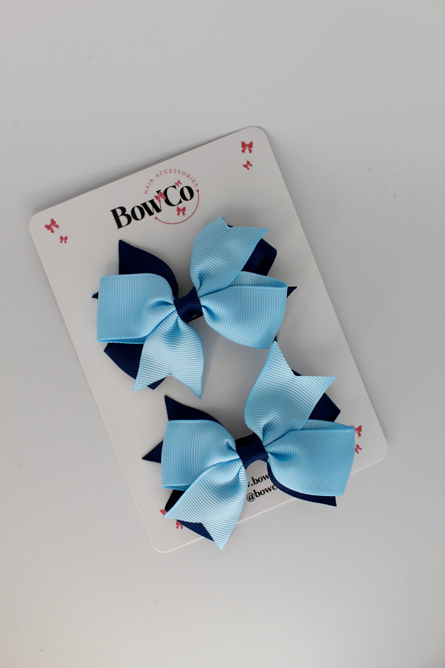 Layer Tail Bow Set - Navy Blue and Blue Topaz - Clip