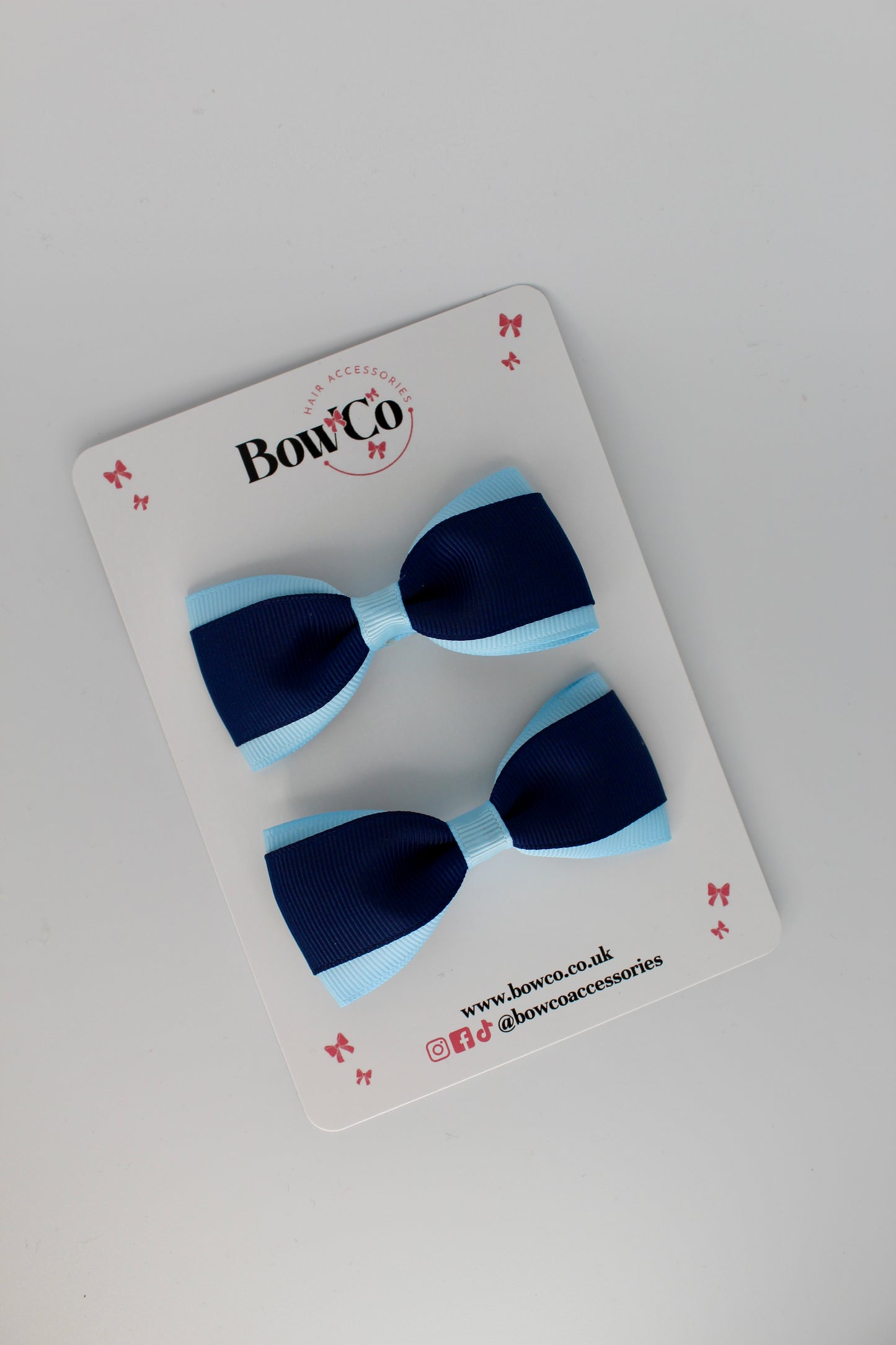 Navy Blue and Blue Topaz - Tuxedo Bow Set - Clip