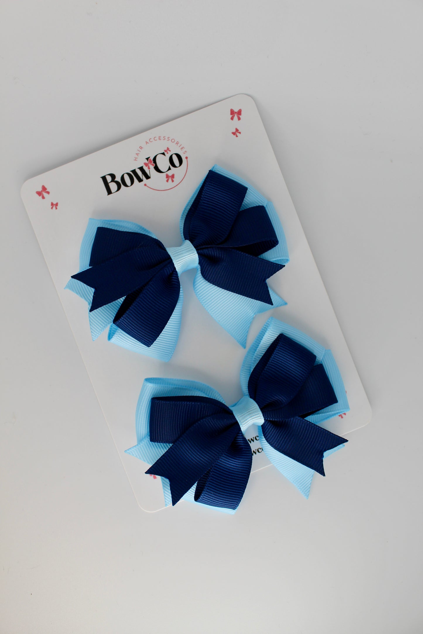 Navy Blue and Blue Topaz - Double Tail Bow Set - Clip