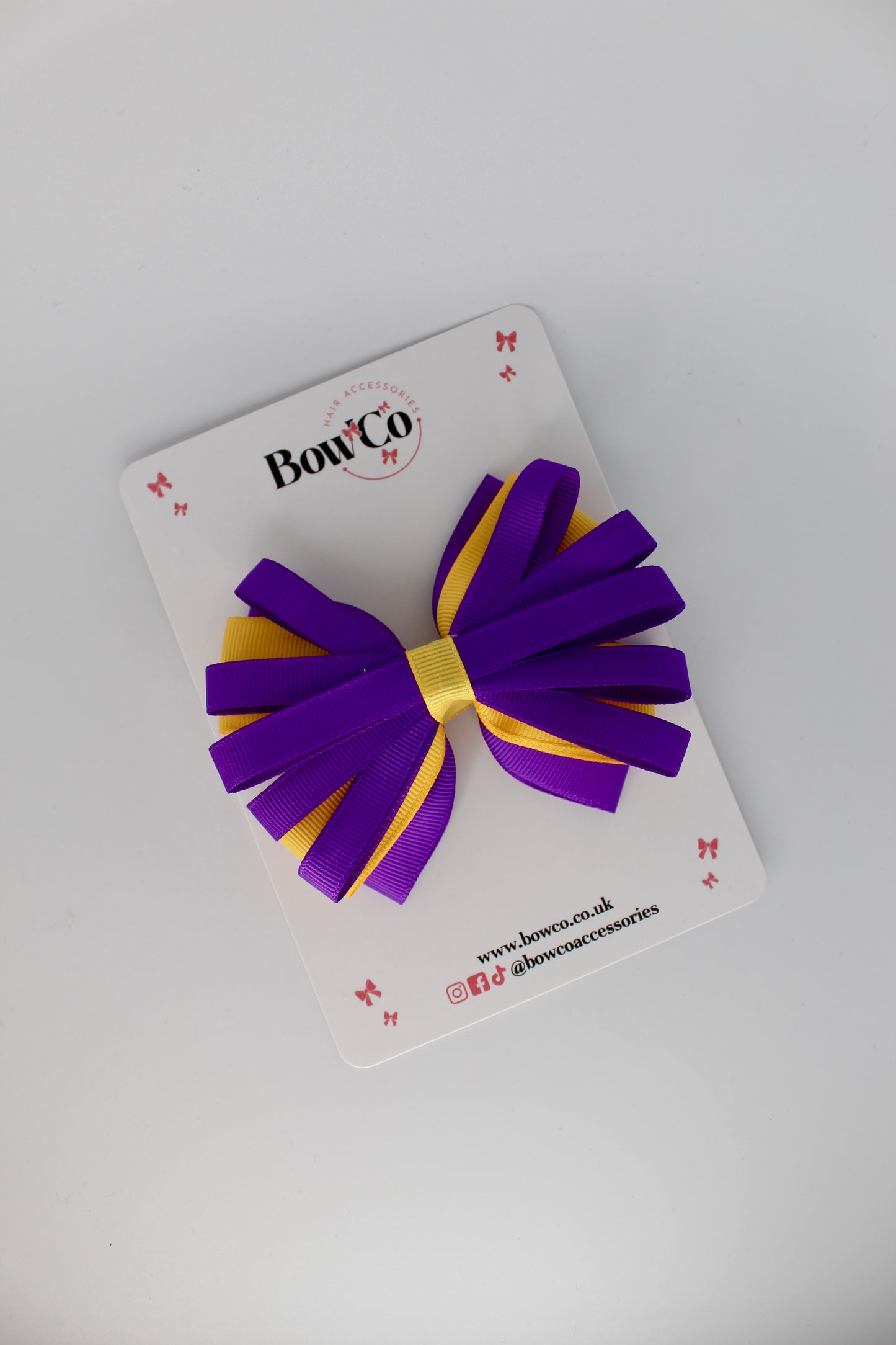School Bow Purple and Yellow Gold - Spiral Bow - Clip