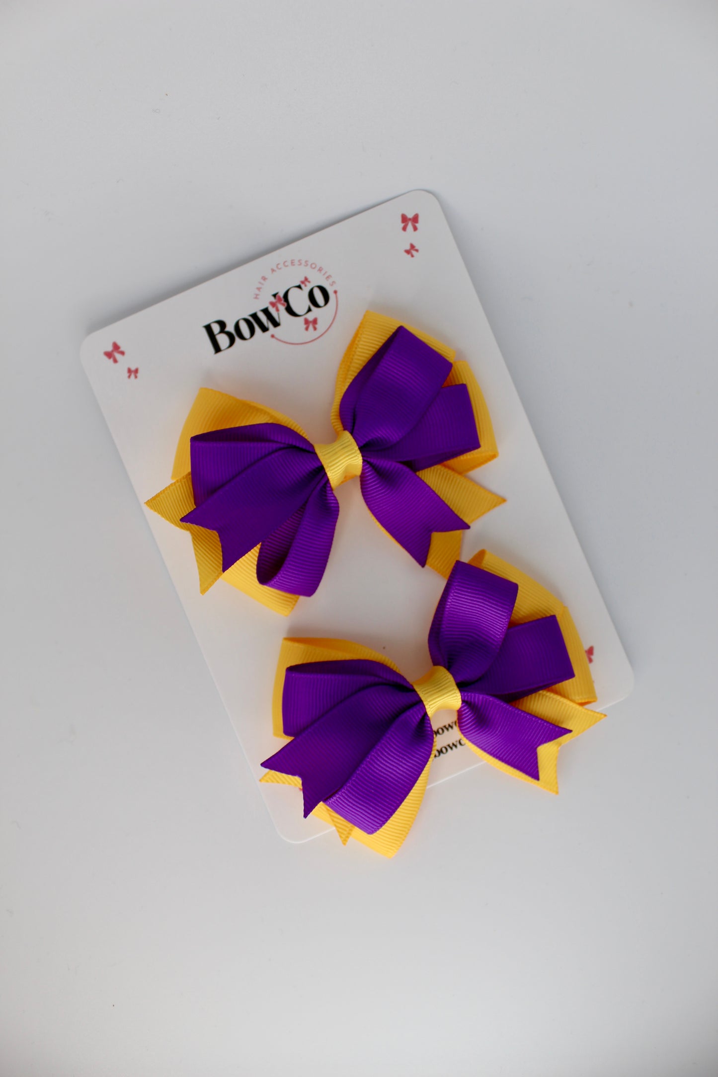 3 Inch Double Tail Bow Set - Clip - Purple and Yellow Gold