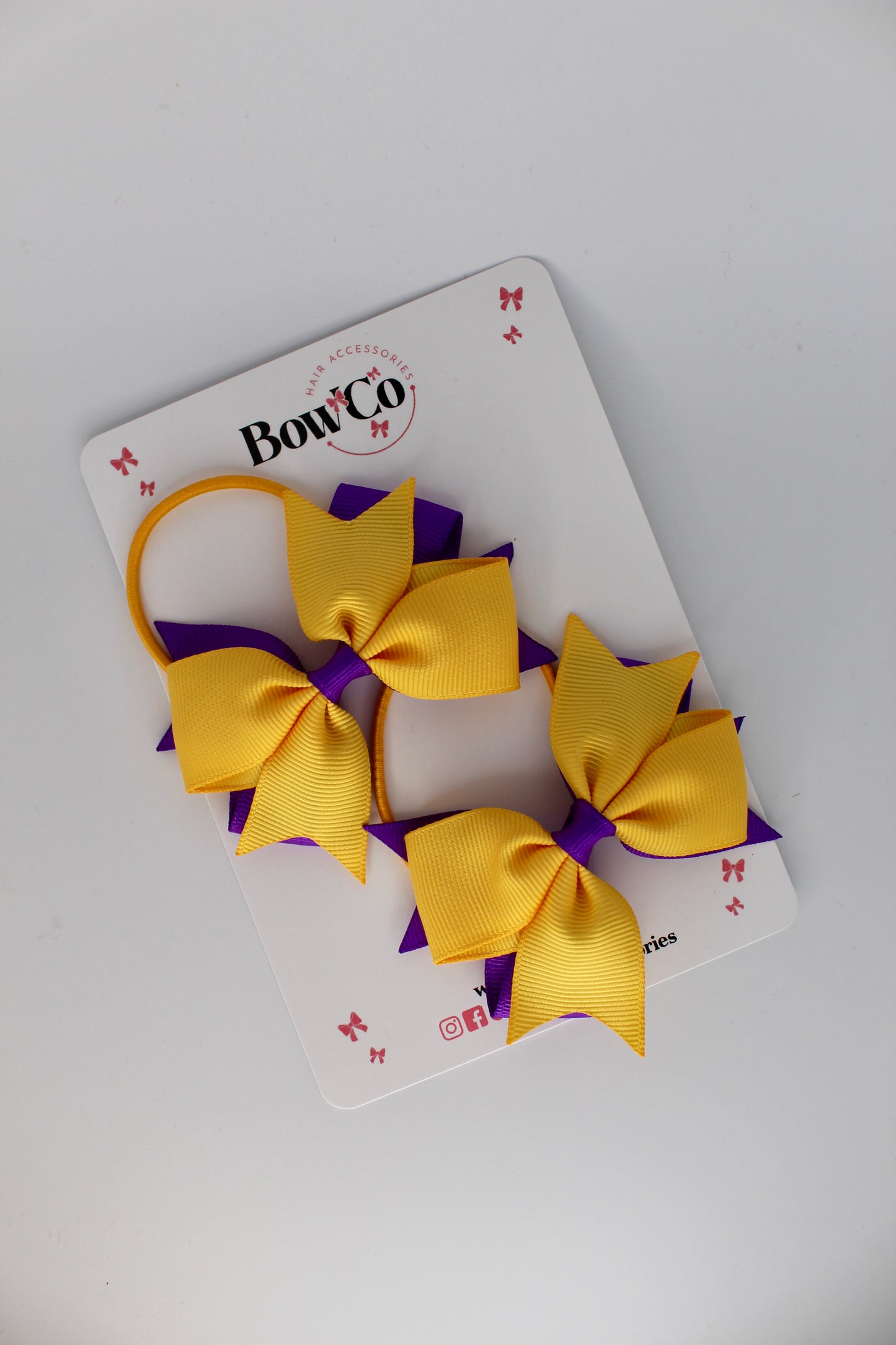 3 Inch Layer Tail Bow Set - Elastic - Purple and Yellow Gold