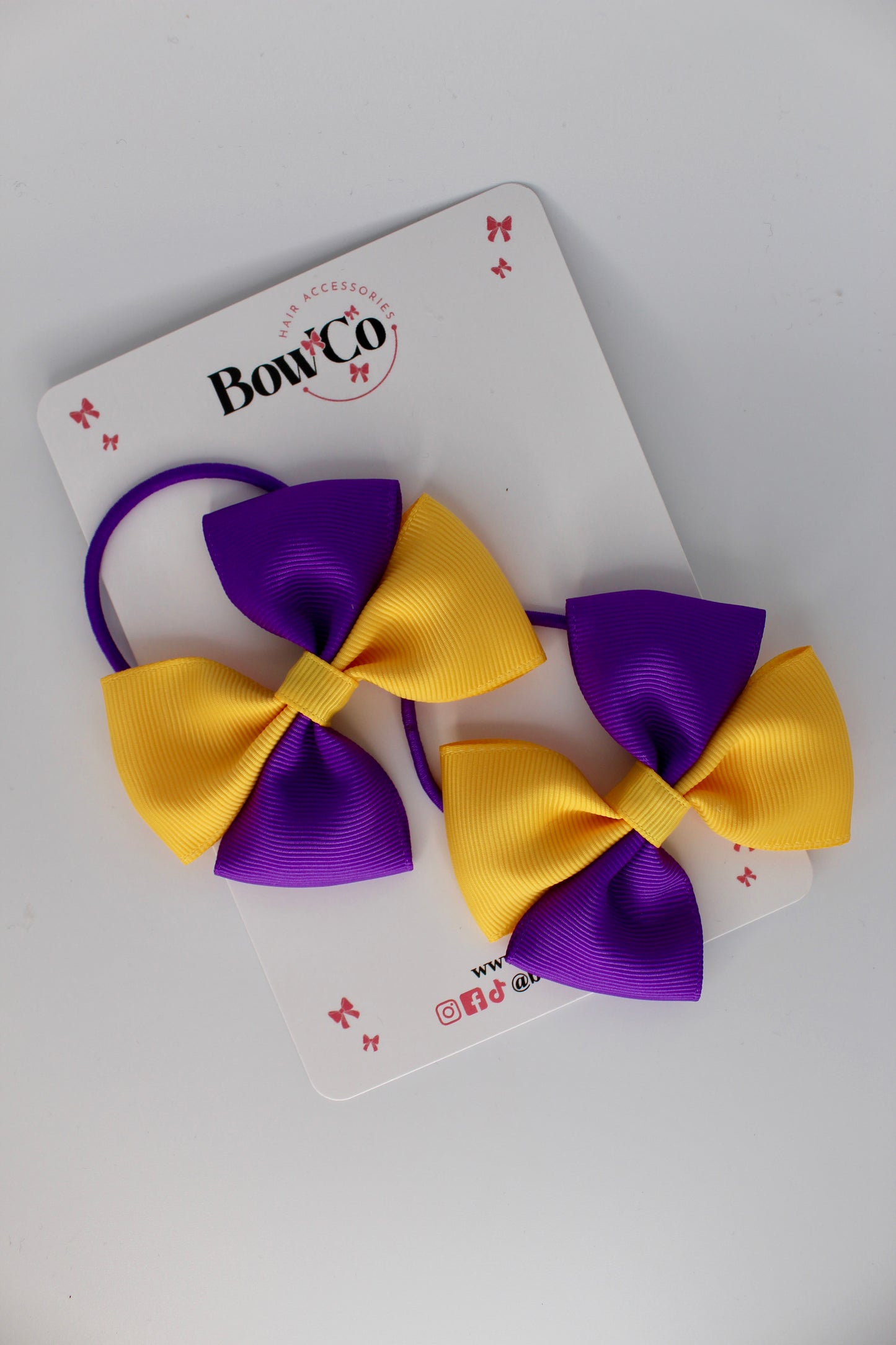 3 Inch Twist Bow Set - Elastic - Purple and Yellow Gold