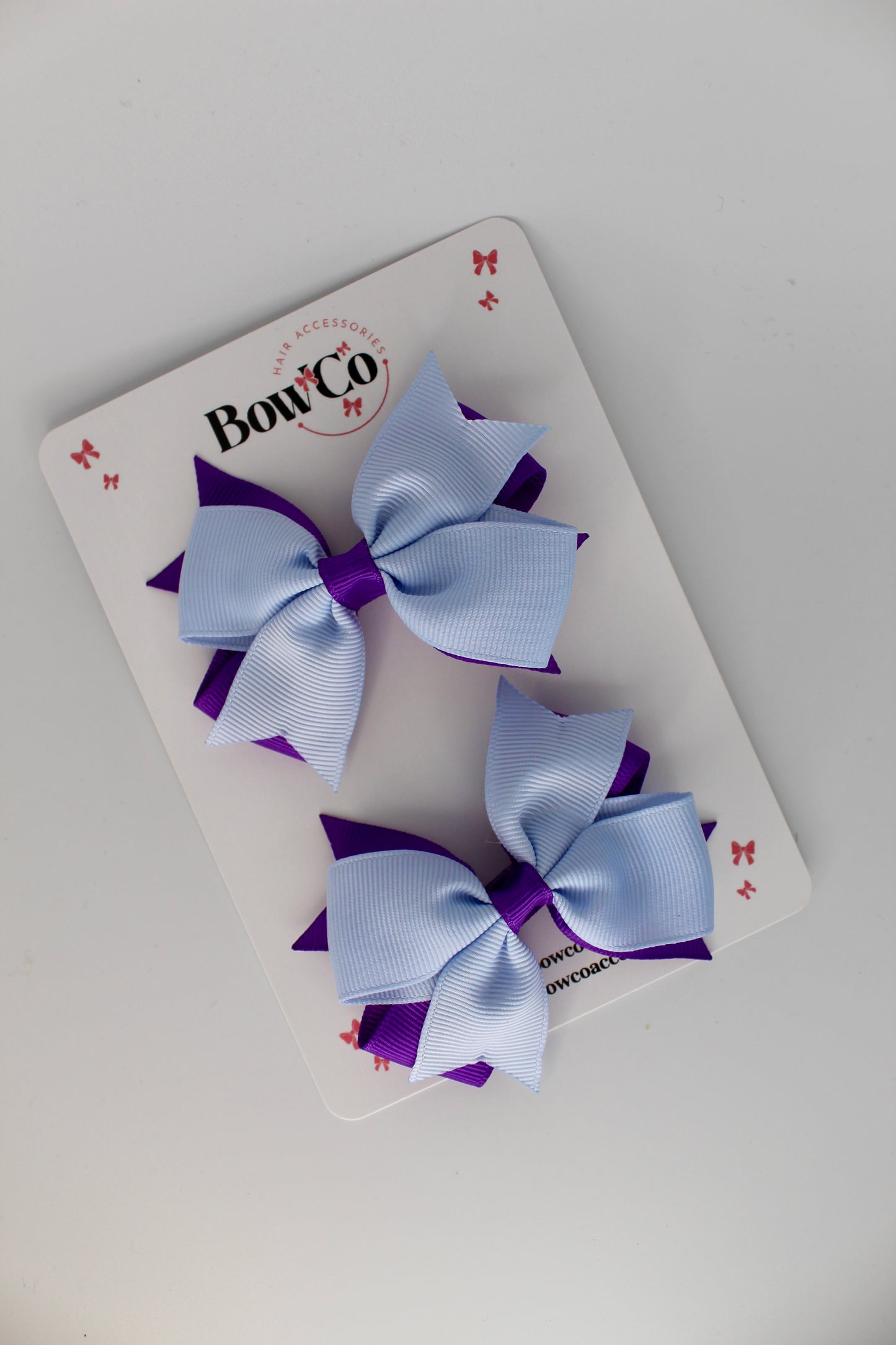 3 Inch Double Tail Bow - Elastic - 2 Pack - Purple and Bluebell