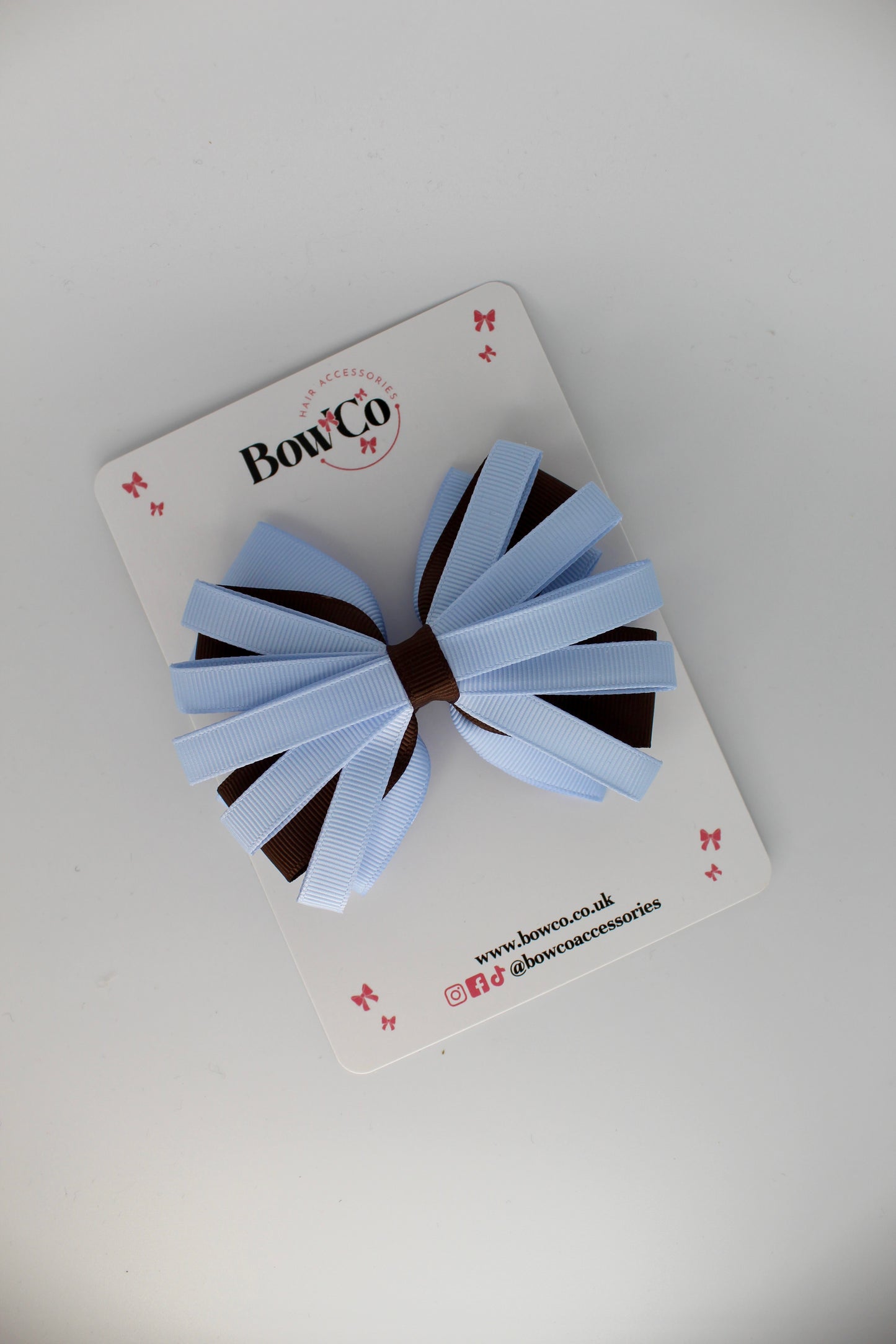 4 Inch Spiral Bow - 4 Inches - Clip - Bluebell and Brown