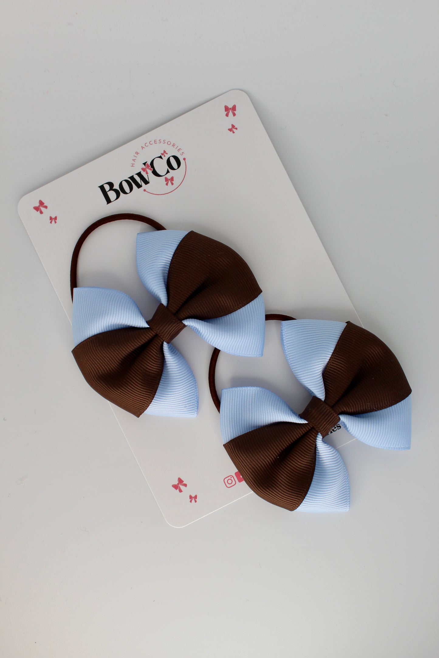 Bluebell and Brown - Round Tuxedo Bow Set - Elastic