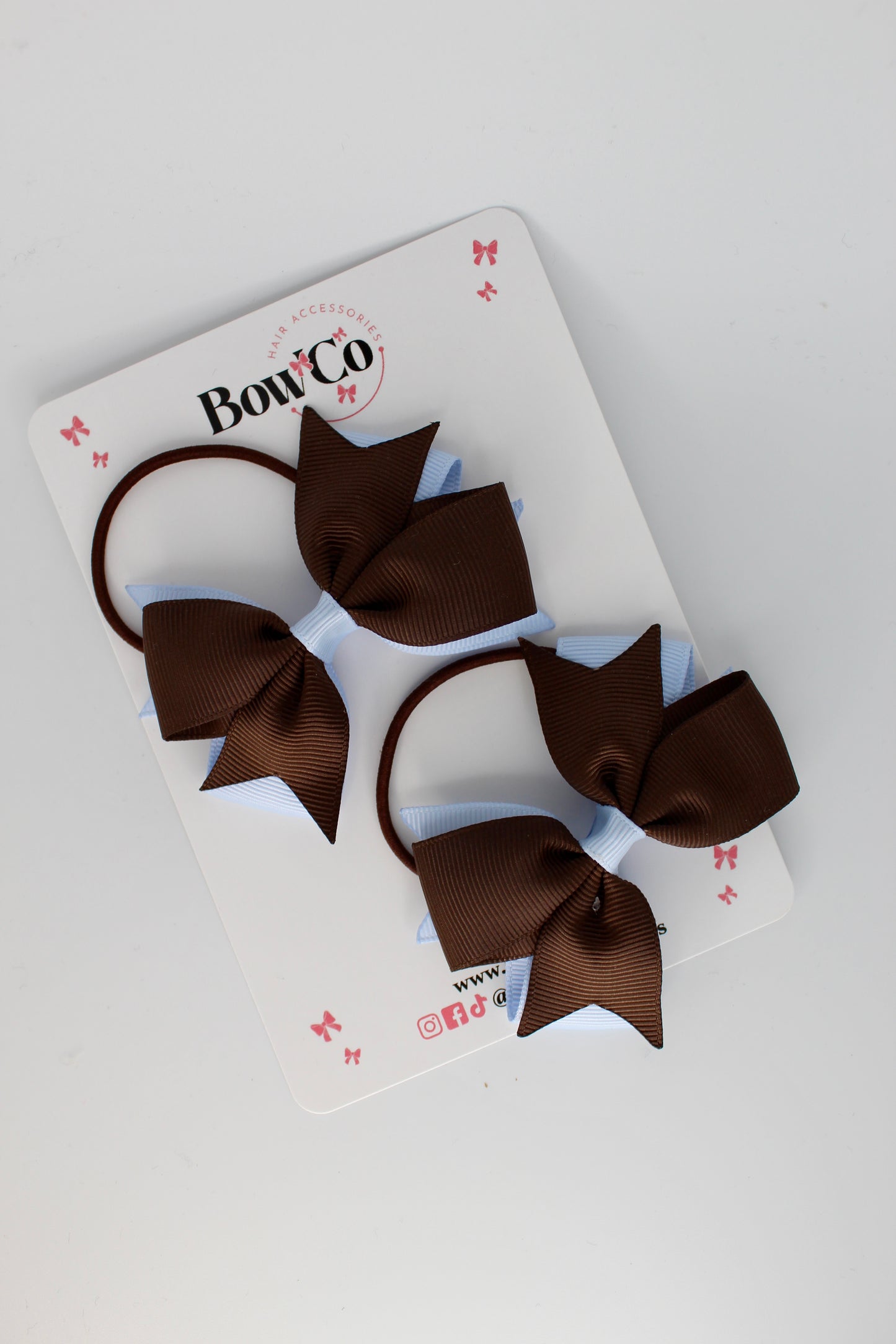 3 Inch Layer Tail Bow Set - Elastic - Bluebell and Brown