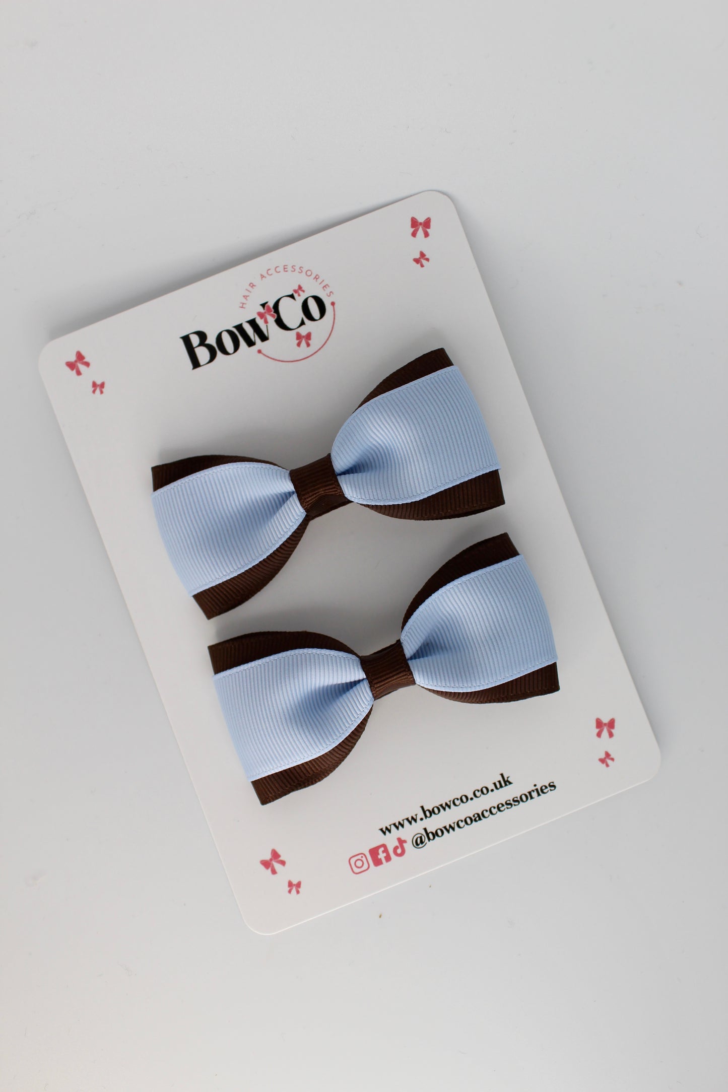 3 Inch Tuxedo Bow Set - Clip - Bluebell and Brown