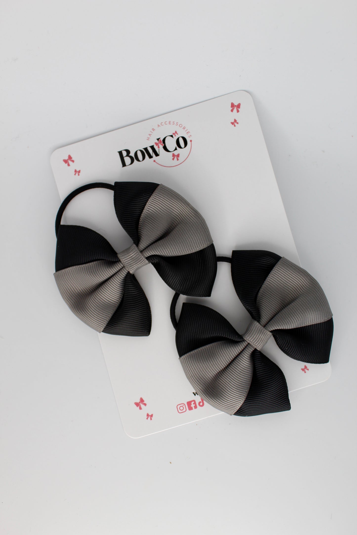Black and Metal Grey - Round Tuxedo Bow Set - Elastic