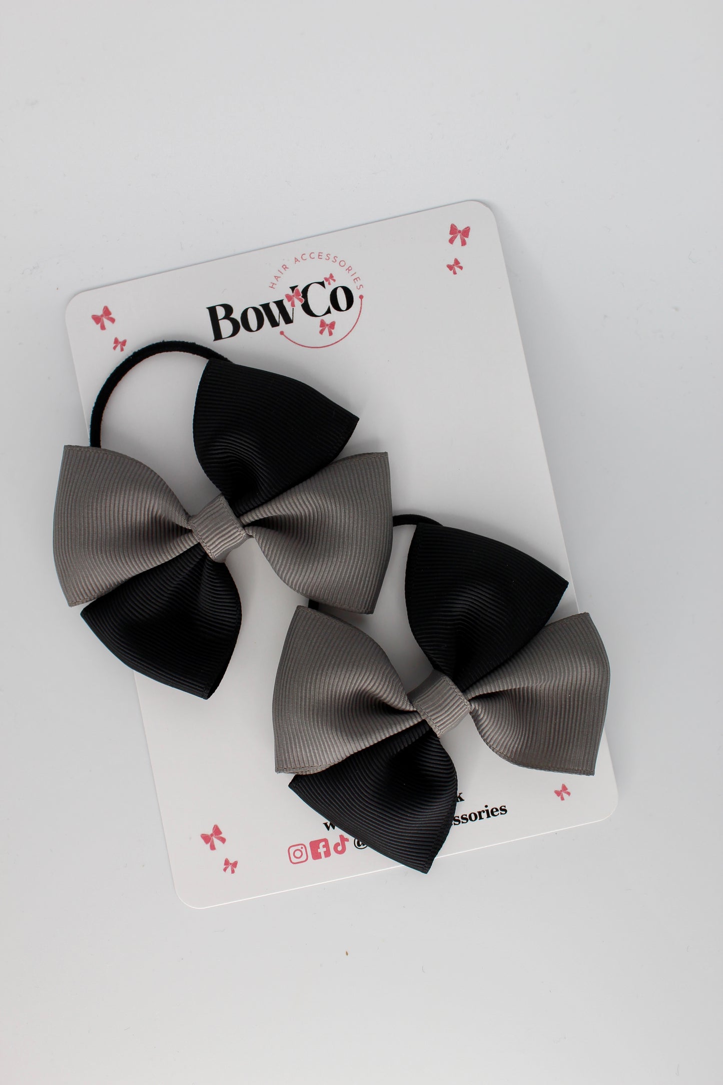 3 Inch Twist Bow - 2 Pack - Elastic - Black and Metal Grey