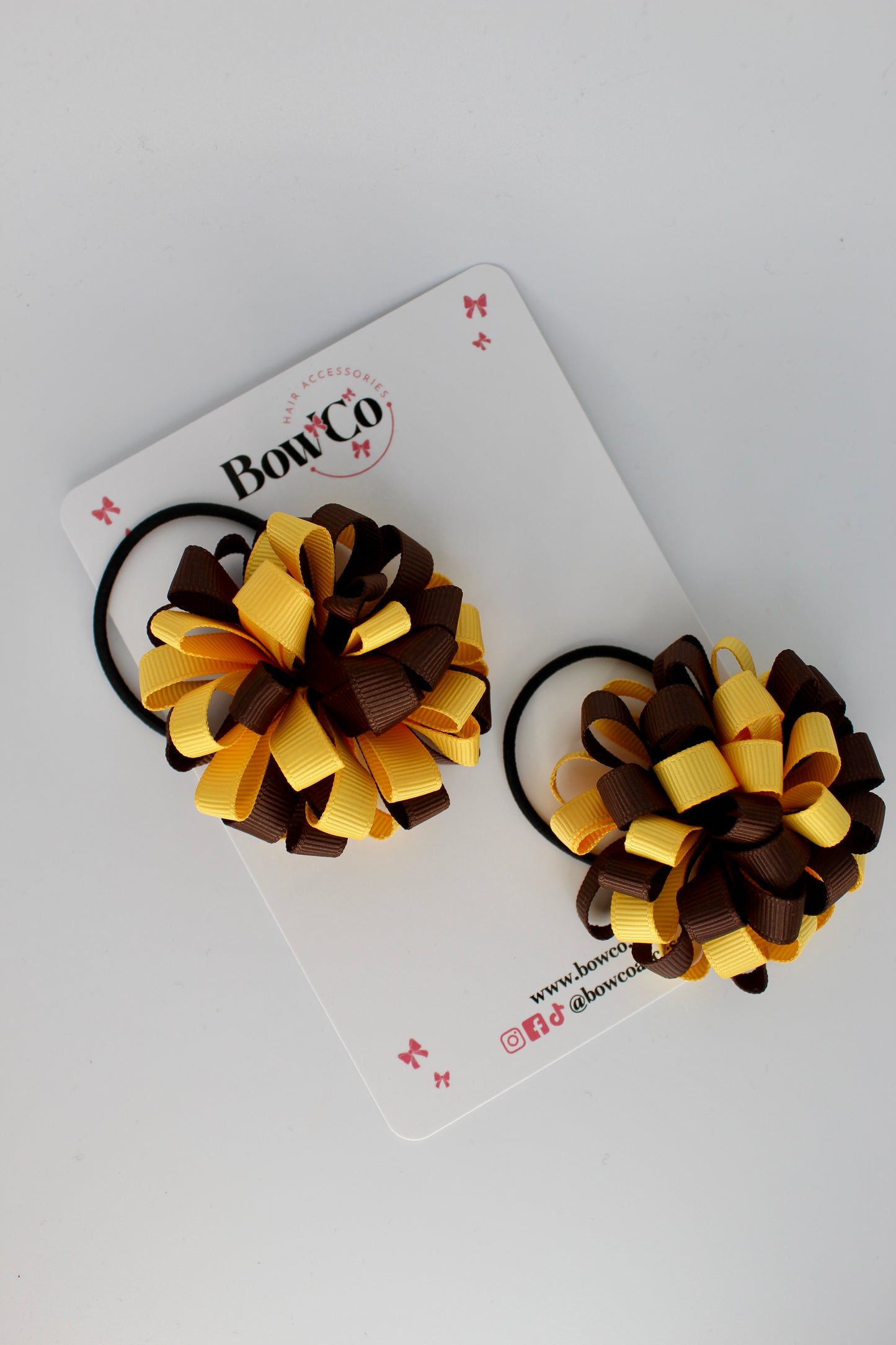 Brown and Yellow Gold - Pom Pom Bows - 2 Pack
