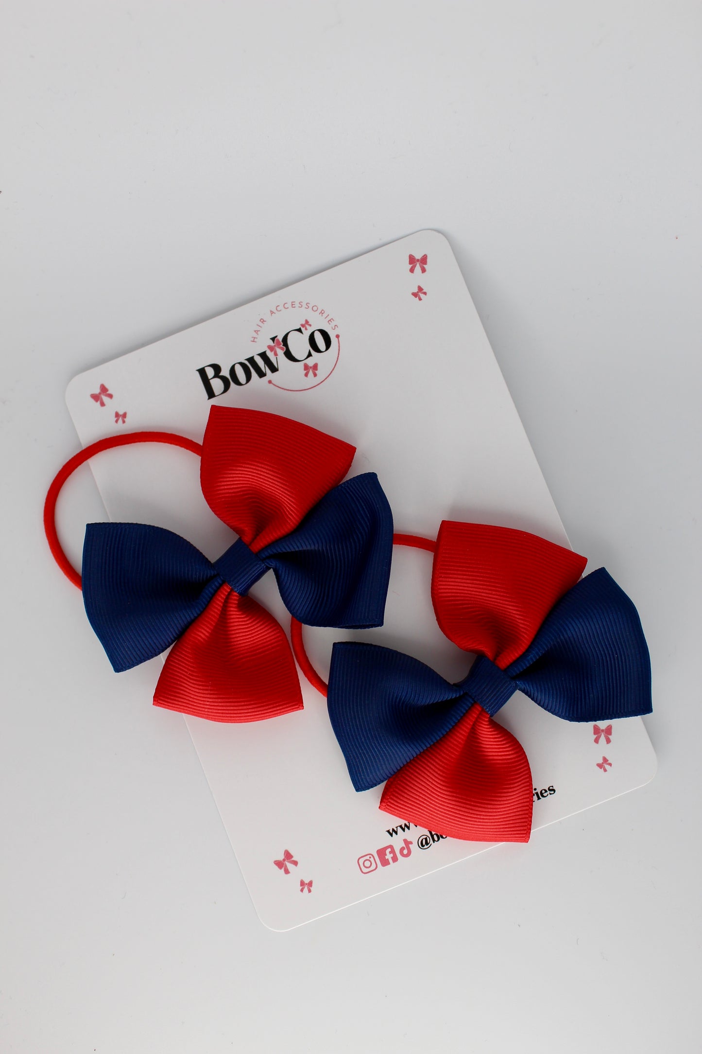 Red and Navy Blue - Twist Bow Set - Elastic