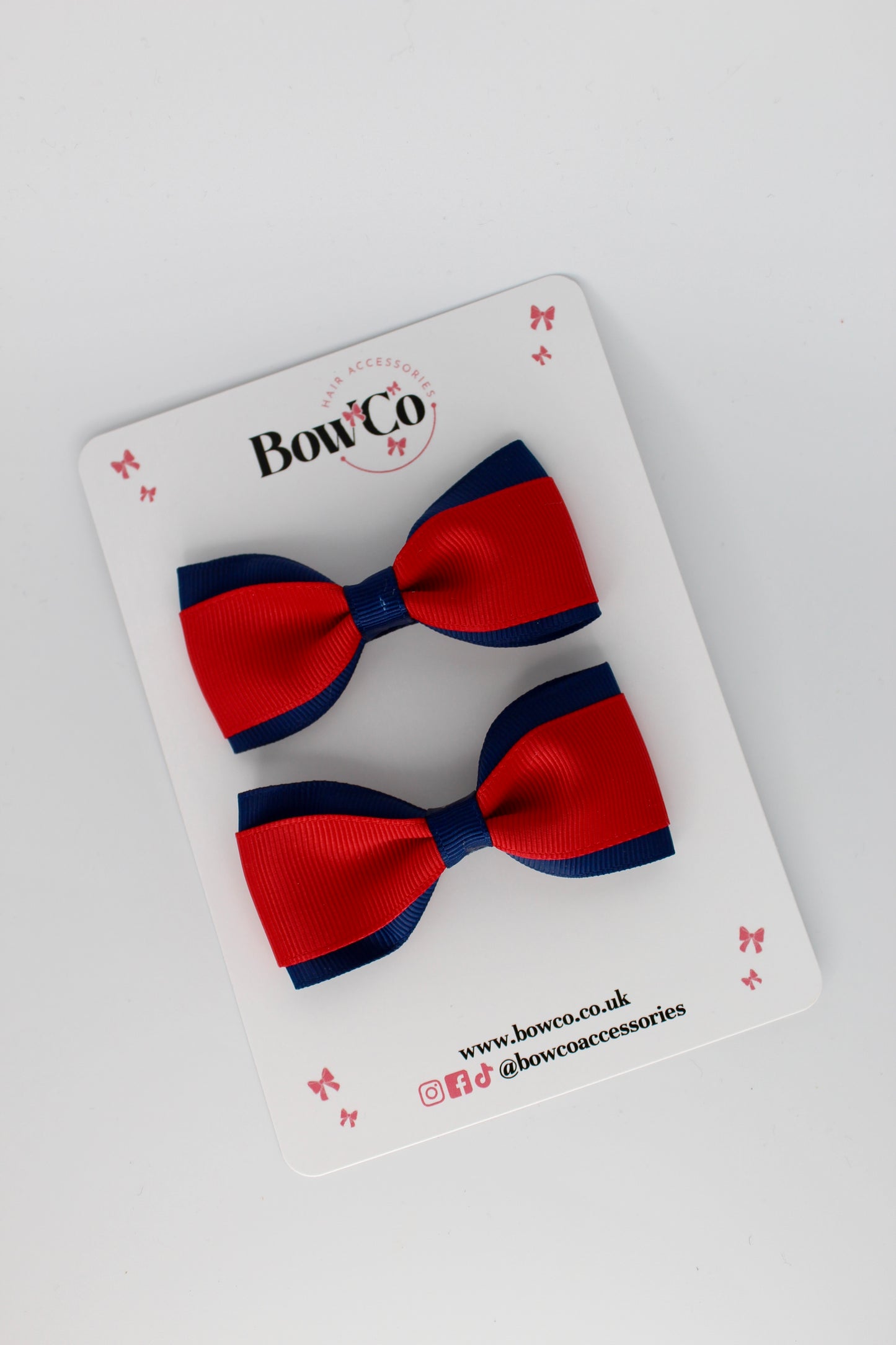 Red and Navy Blue - Tuxedo Bow Set - Clip