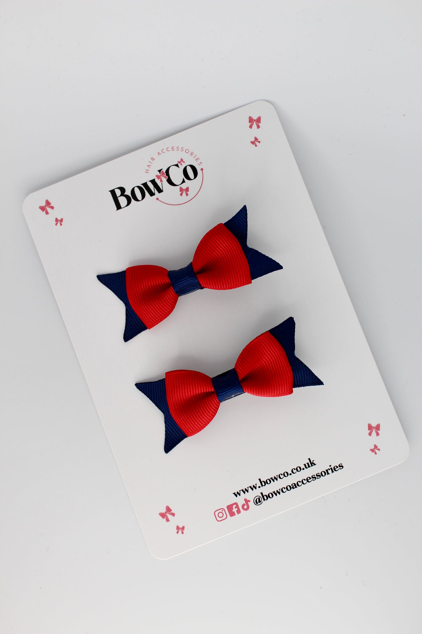 2.5 Inch Layer Tail Bow - Clip - 2 Pack - Red and Navy Blue