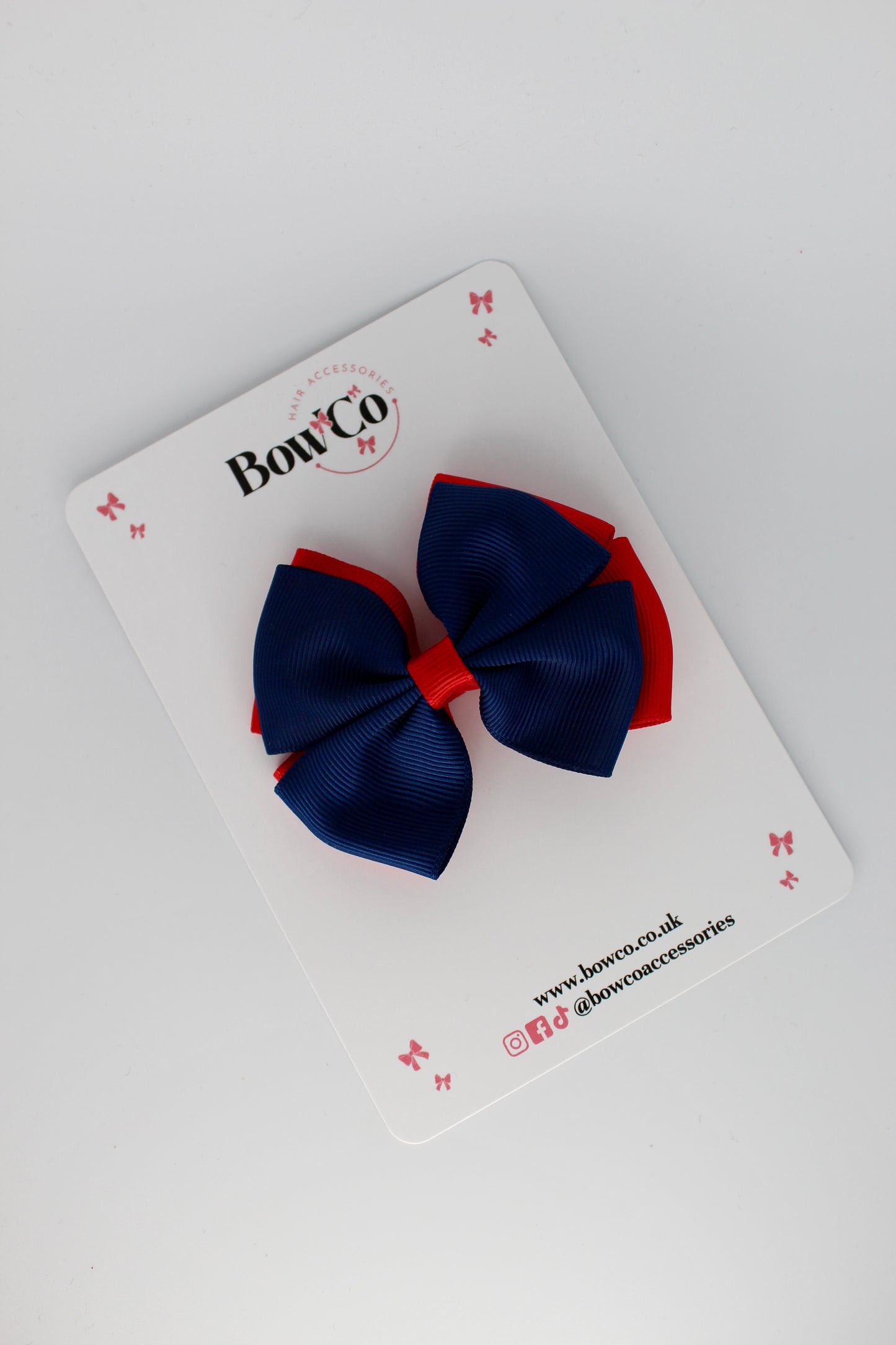 Double Layer Bow - Clip - Red and Navy Blue