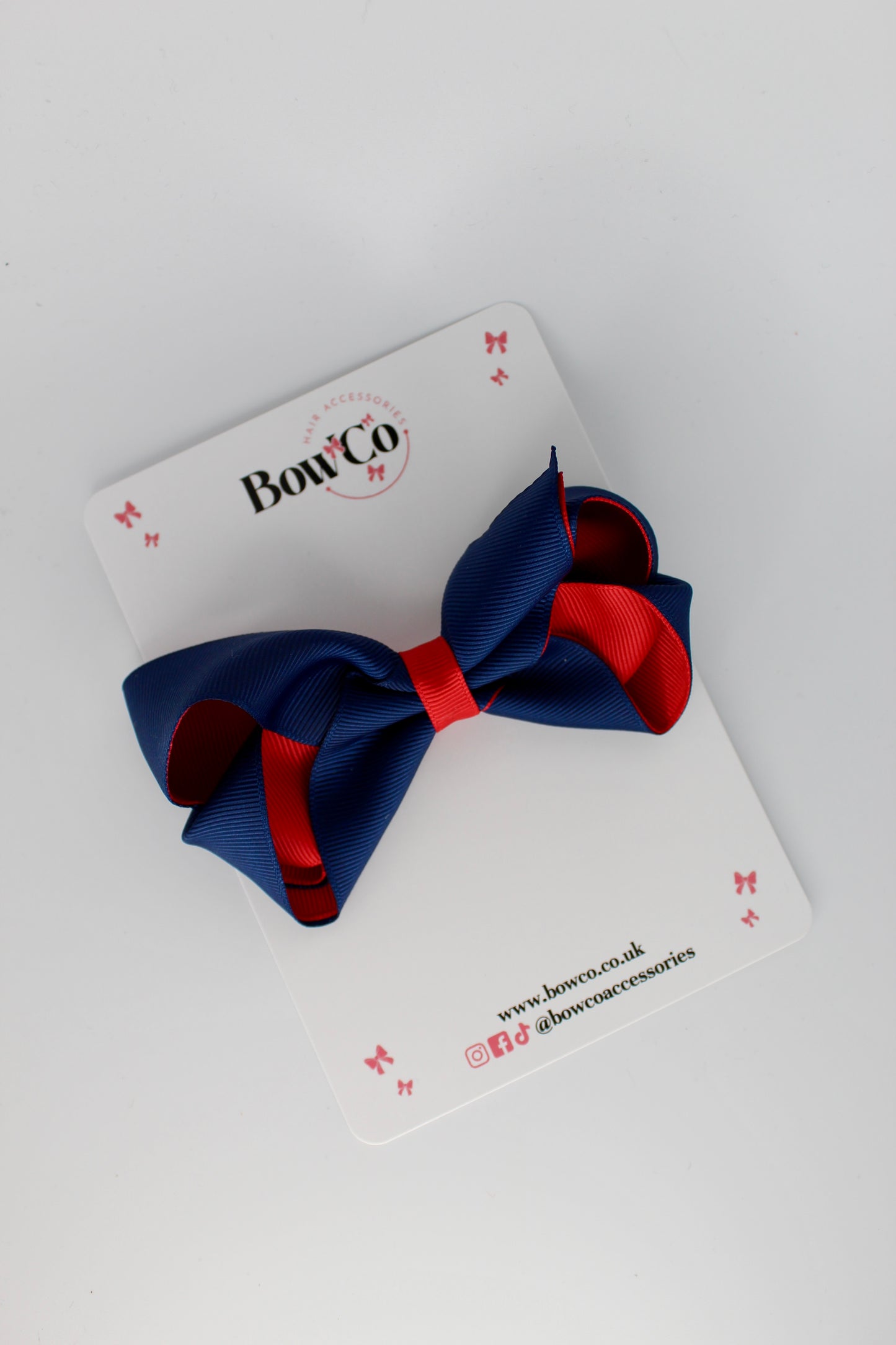 Loop Bow - Clip - Red and Navy Blue