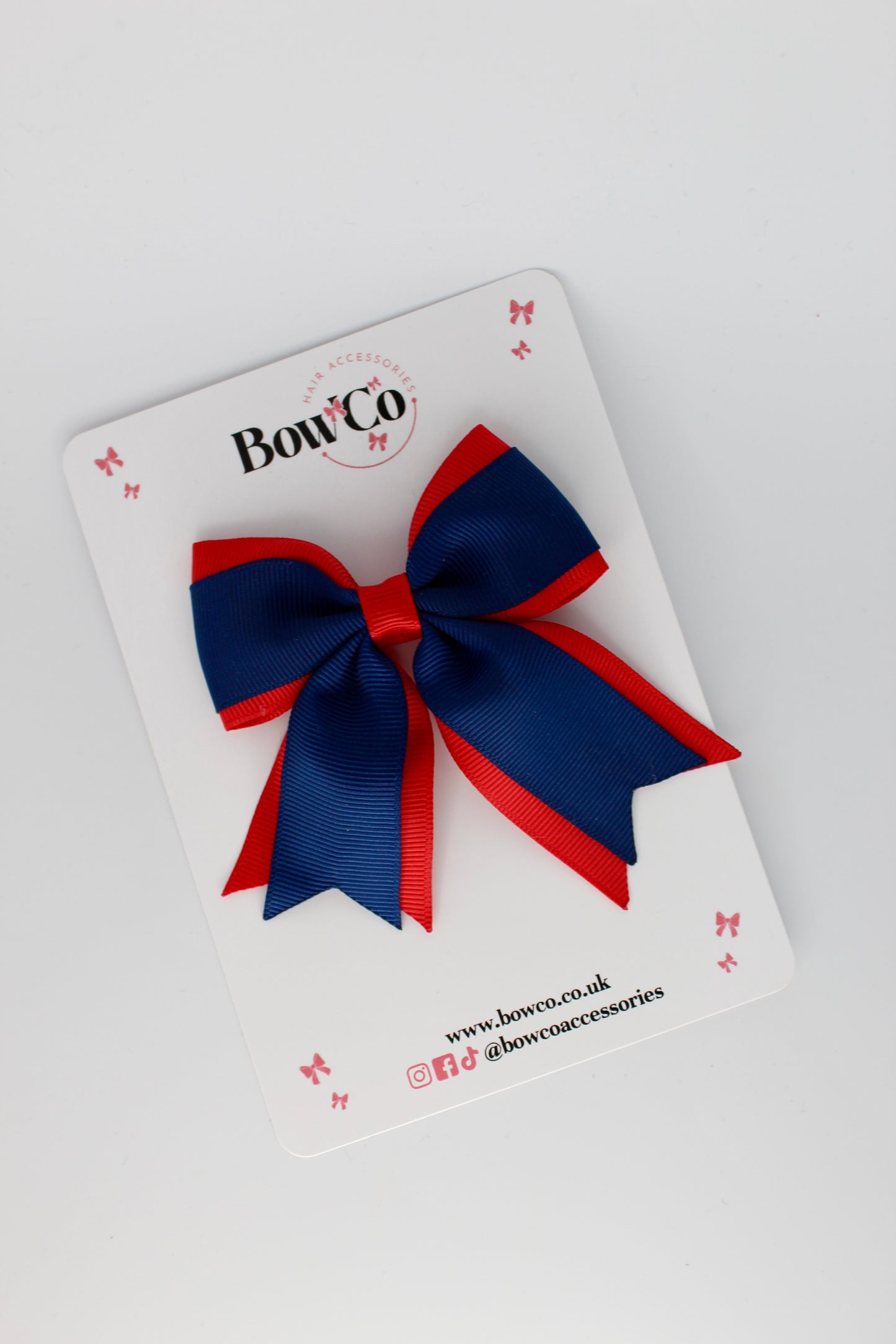 3 Inch Tail Bow Clip - Red and Navy Blue