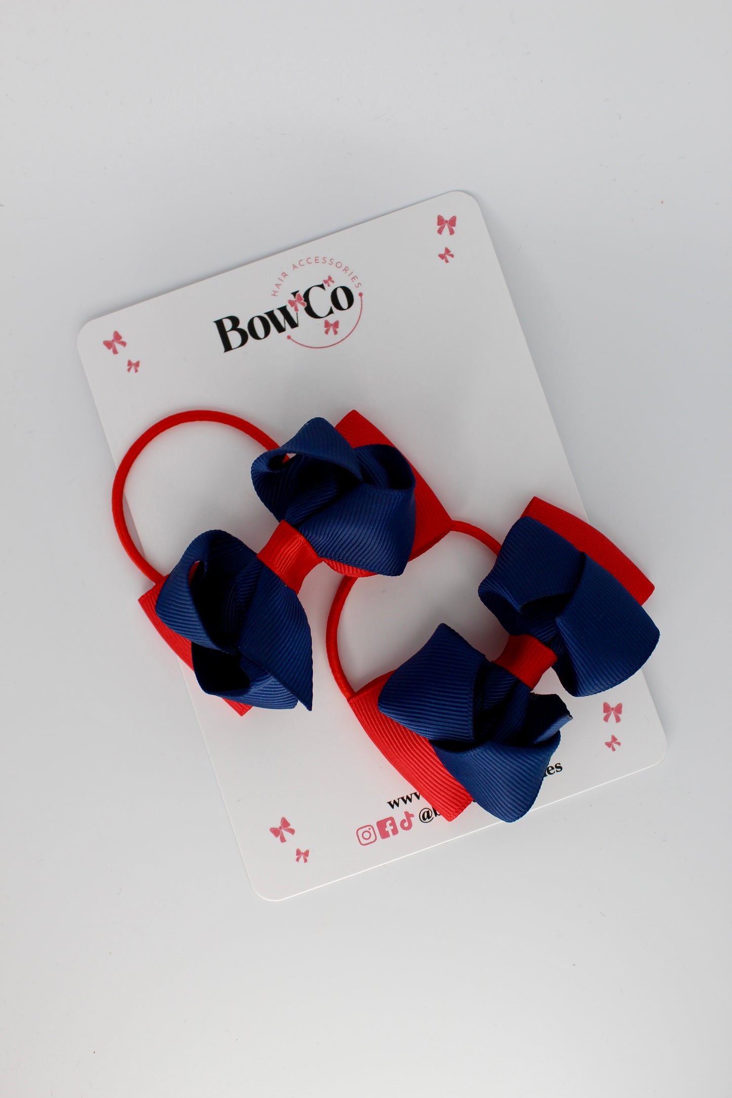 Red and Navy Blue - Ruffle Bow Set - Elastic