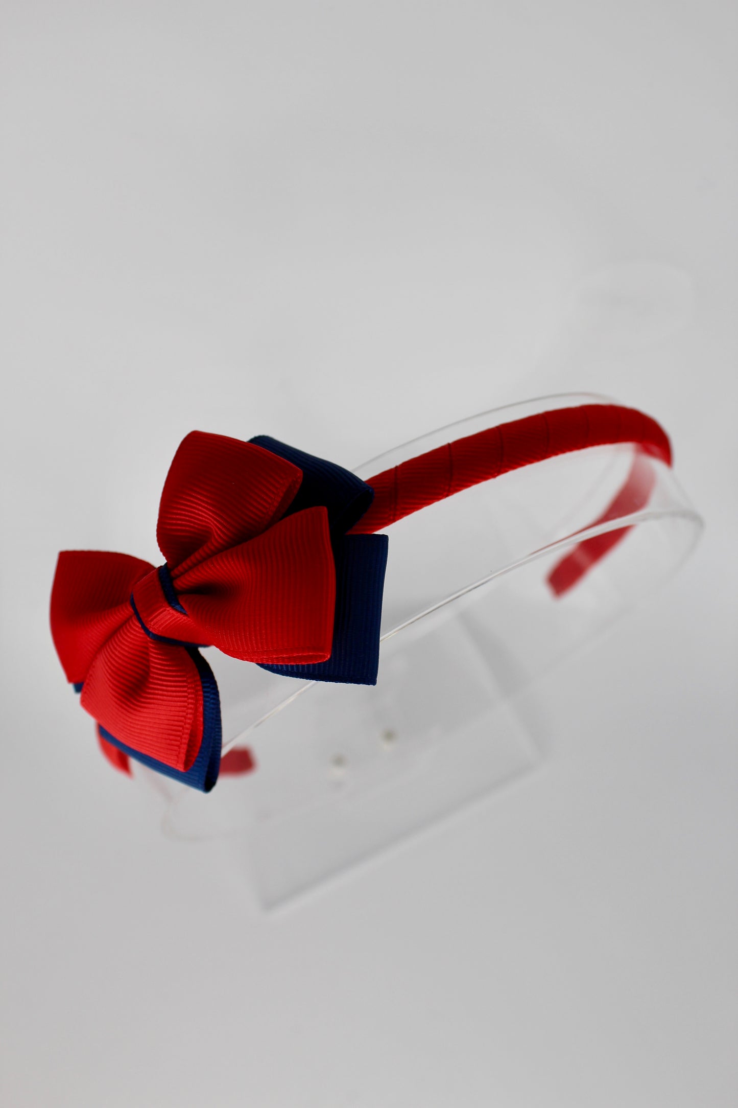 Bow Hair Band - Red and Navy Blue