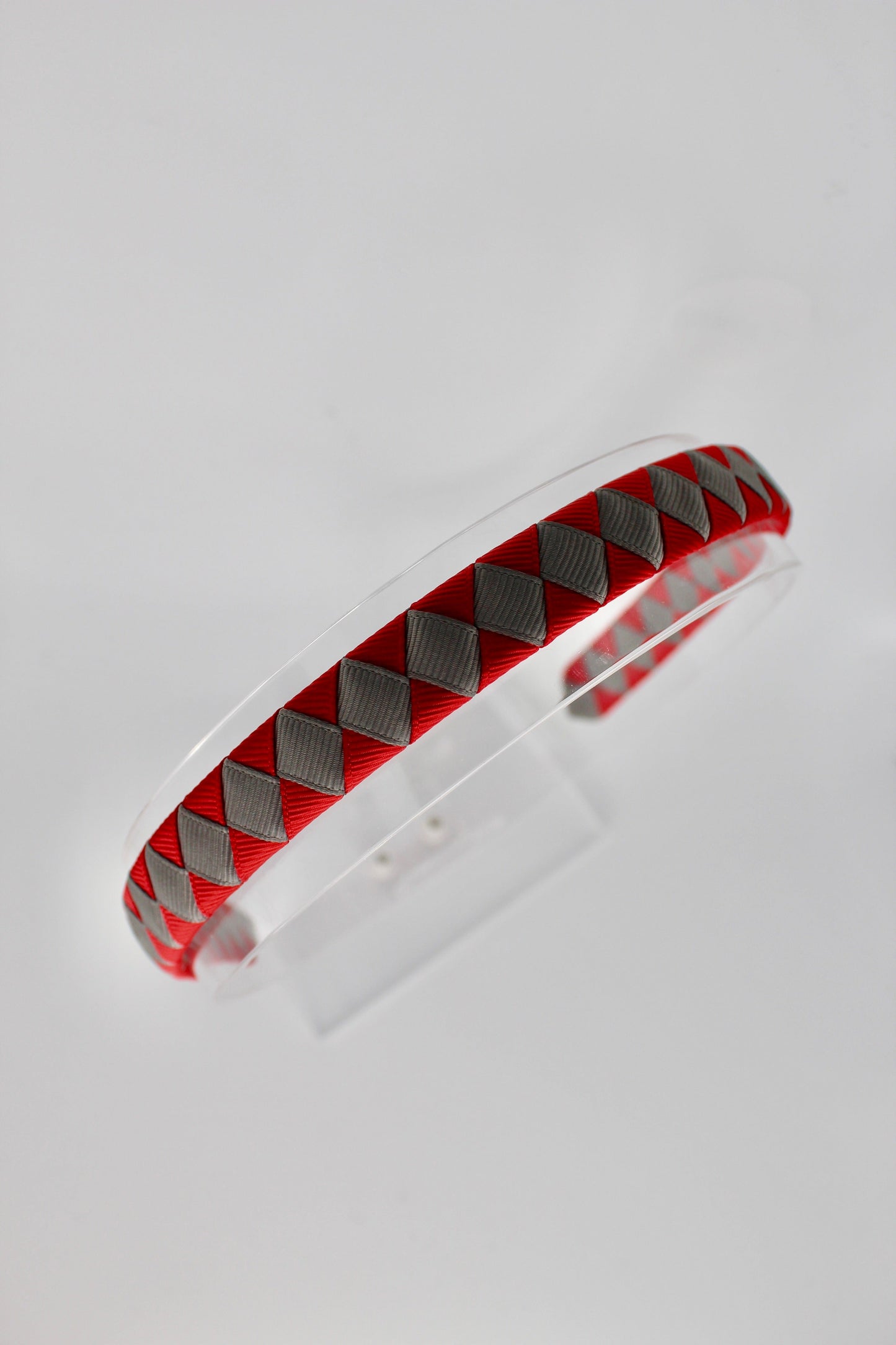 Pleated Red and Metal Grey Hair Band