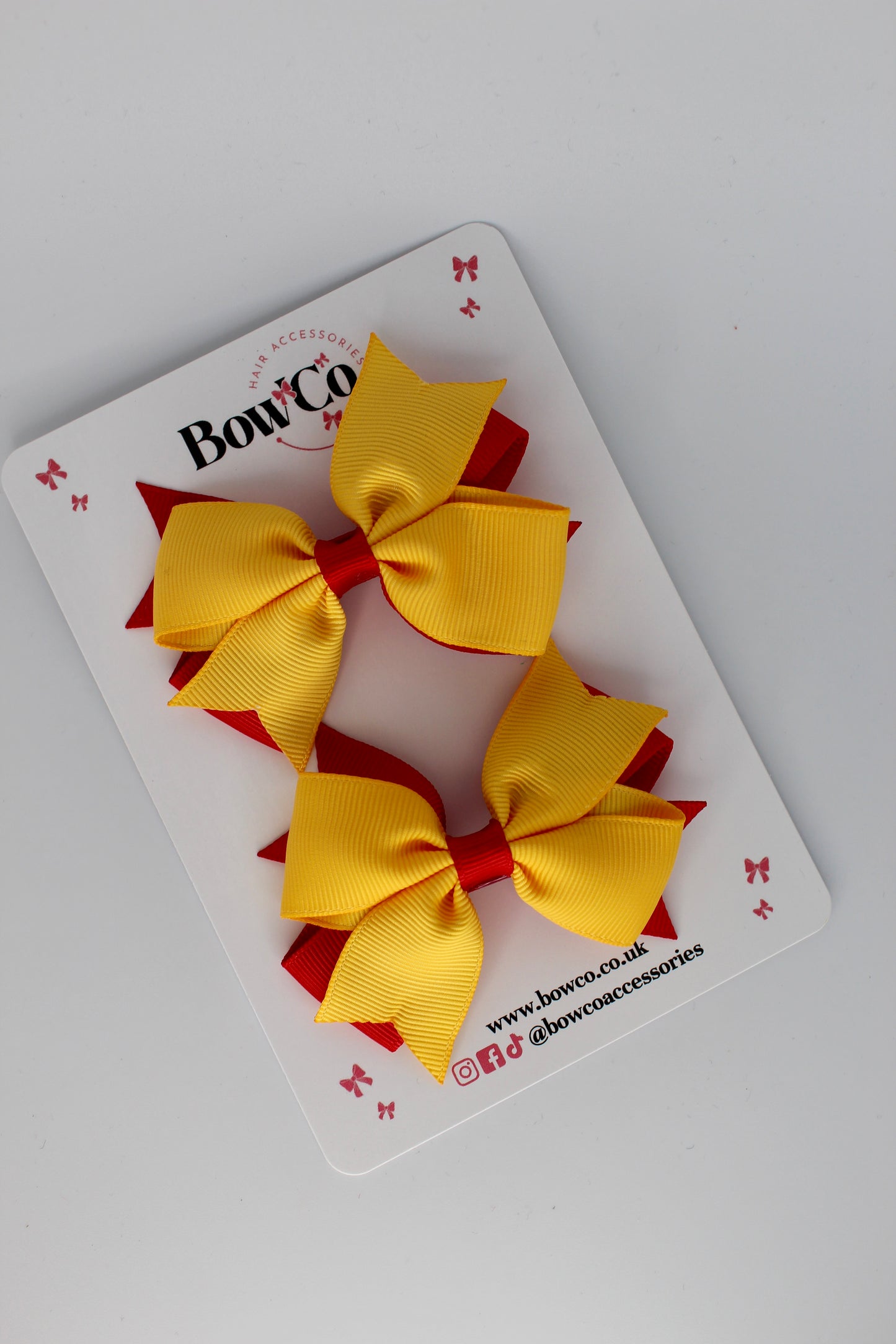 School Bows Red and Yellow Gold - Layer Tail Bow Set - Clip