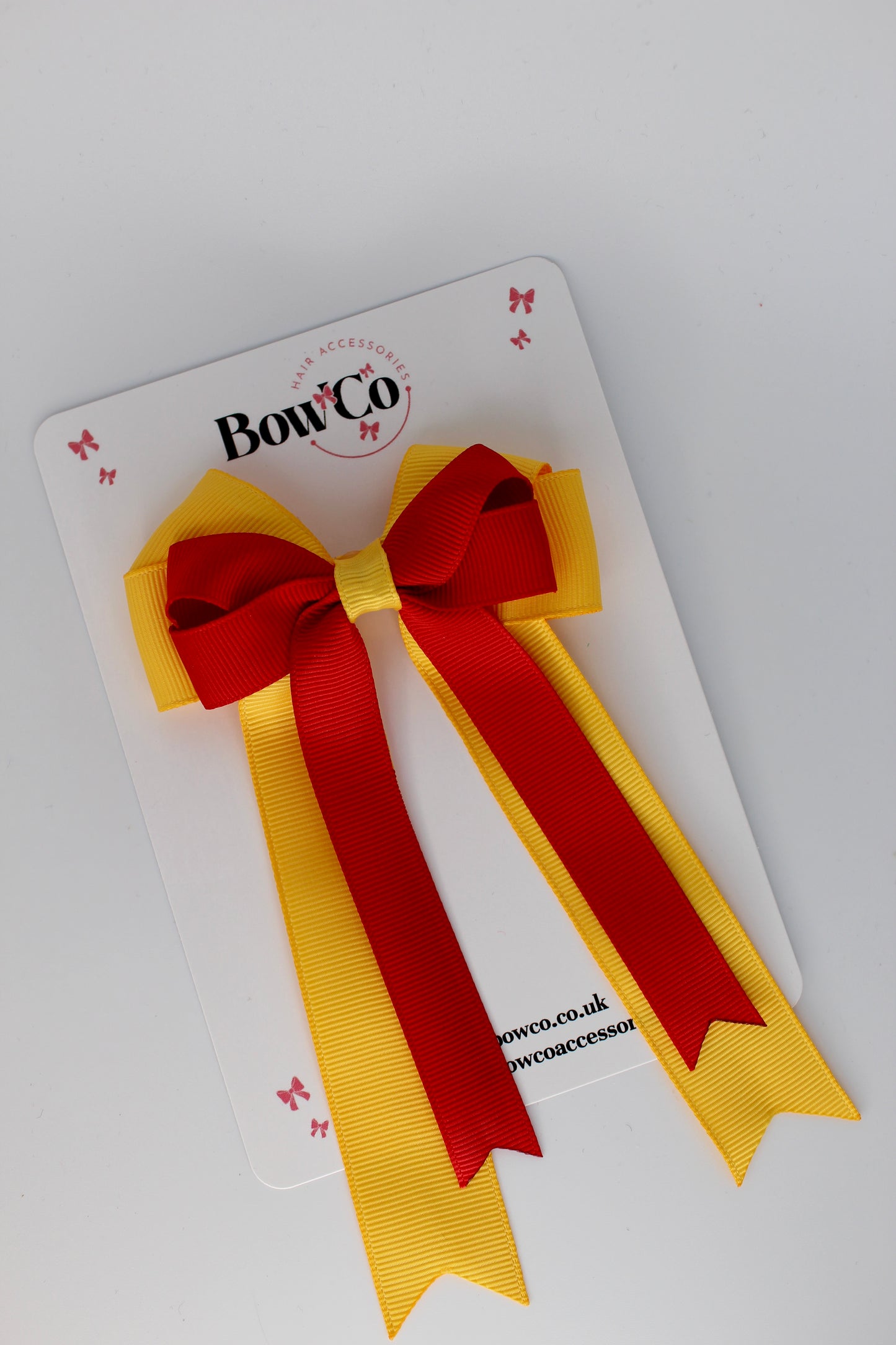 4.5 Inch Ponytail Double Bow - Red and Yellow Gold