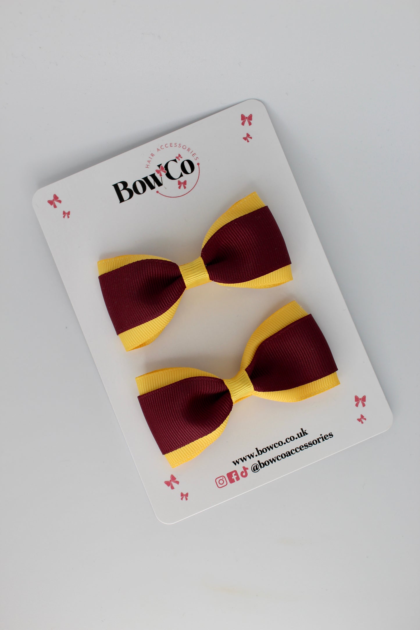 Burgundy and Yellow Gold - Tuxedo Bow Set - Clip