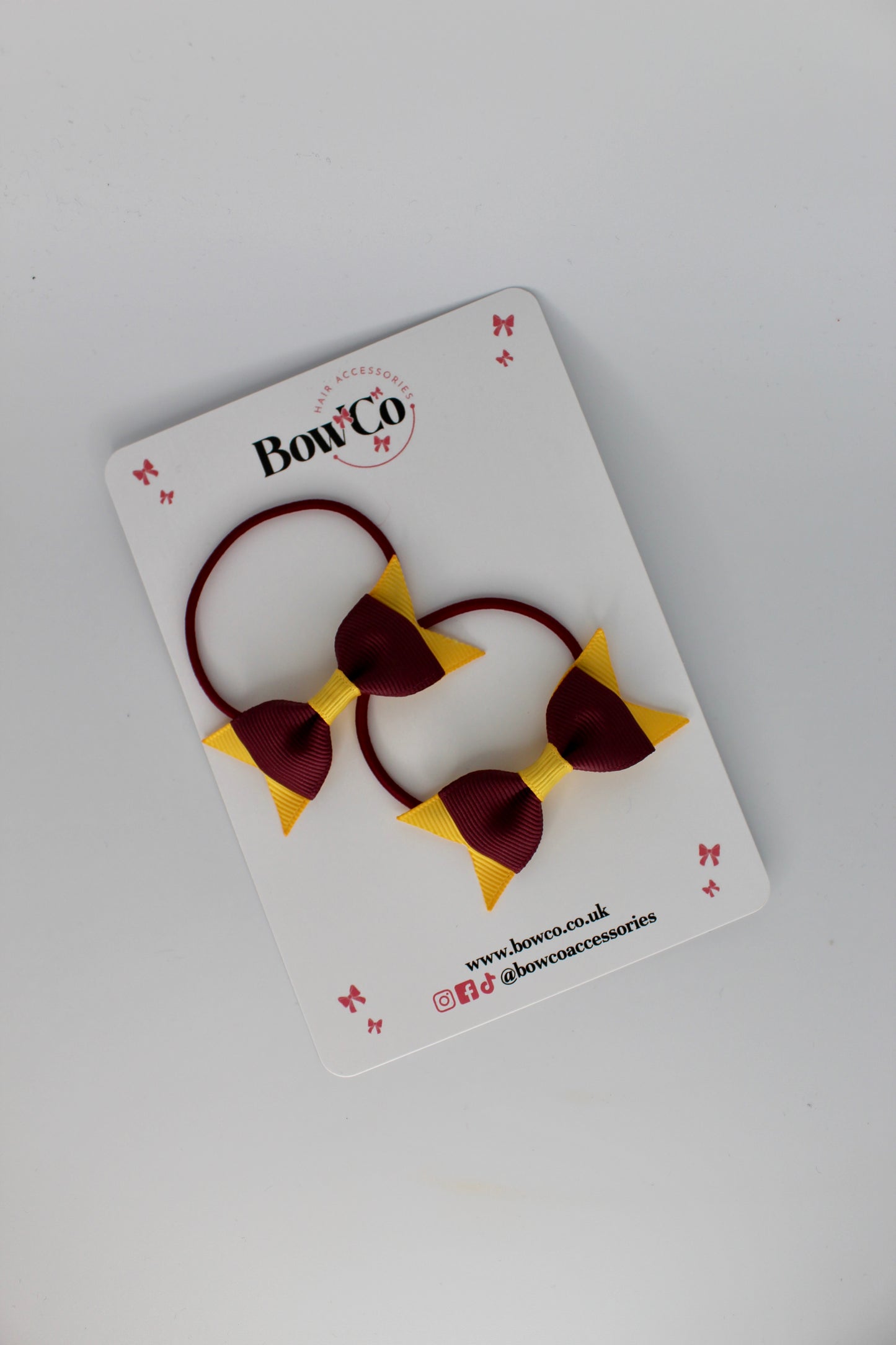 2.5 Inch Layer Tail Bow - Elastic - 2 Pack - Burgundy and Yellow Gold
