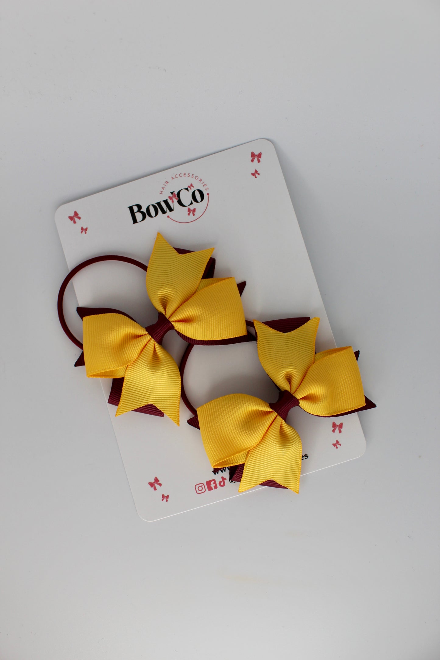 Burgundy and Yellow Gold - Layer Tail Bow Set - Elastic