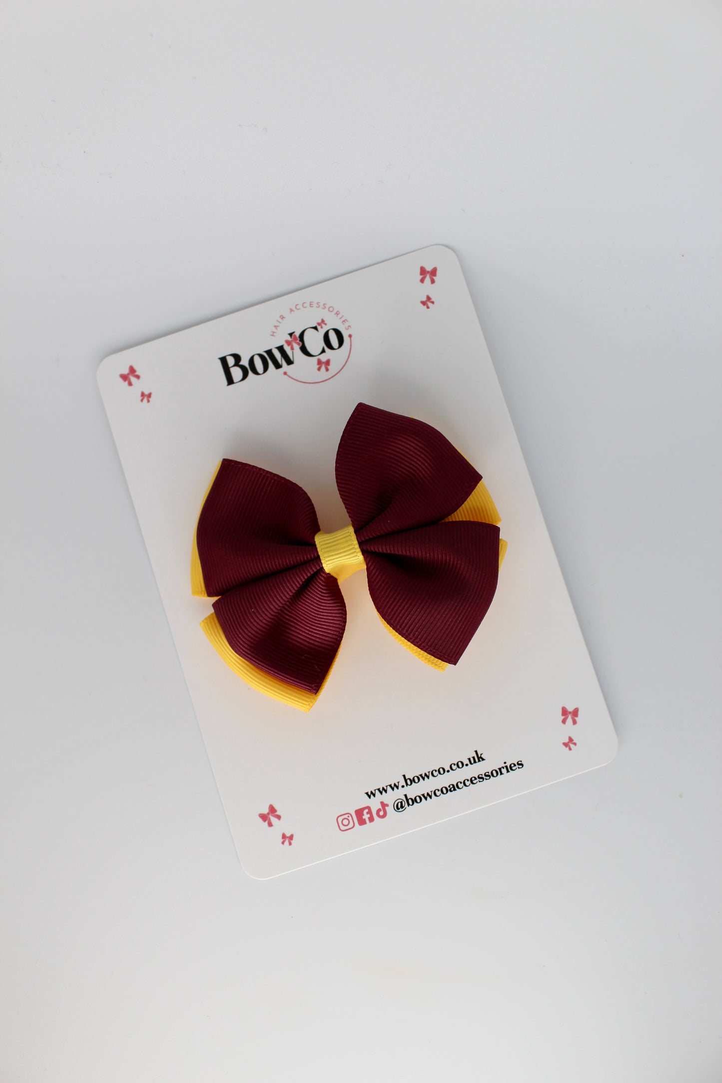 Double Layer Bow - Clip - Burgundy and Yellow Gold