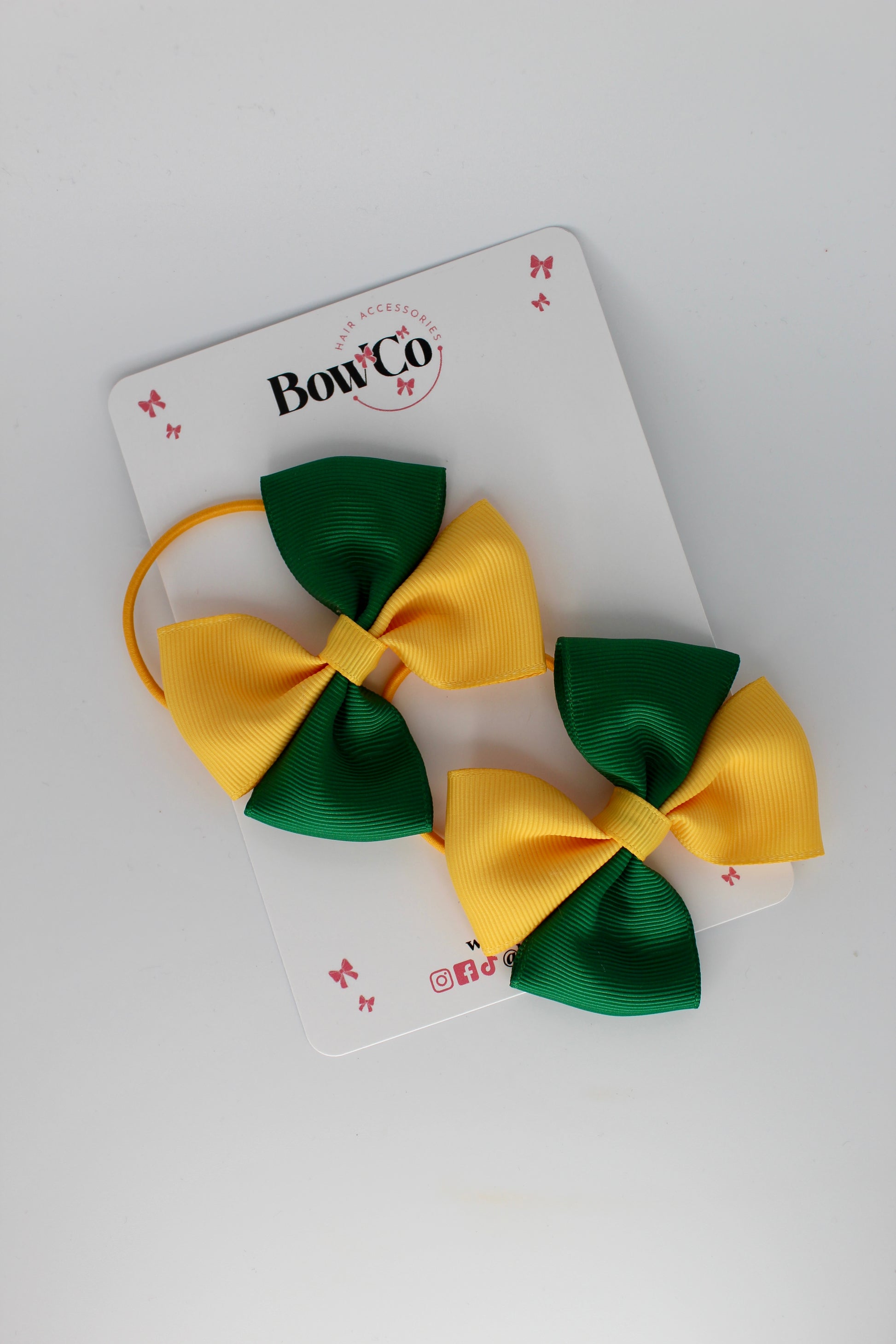 Twist Bow Set - Elastic - Forest Green and Yellow Gold