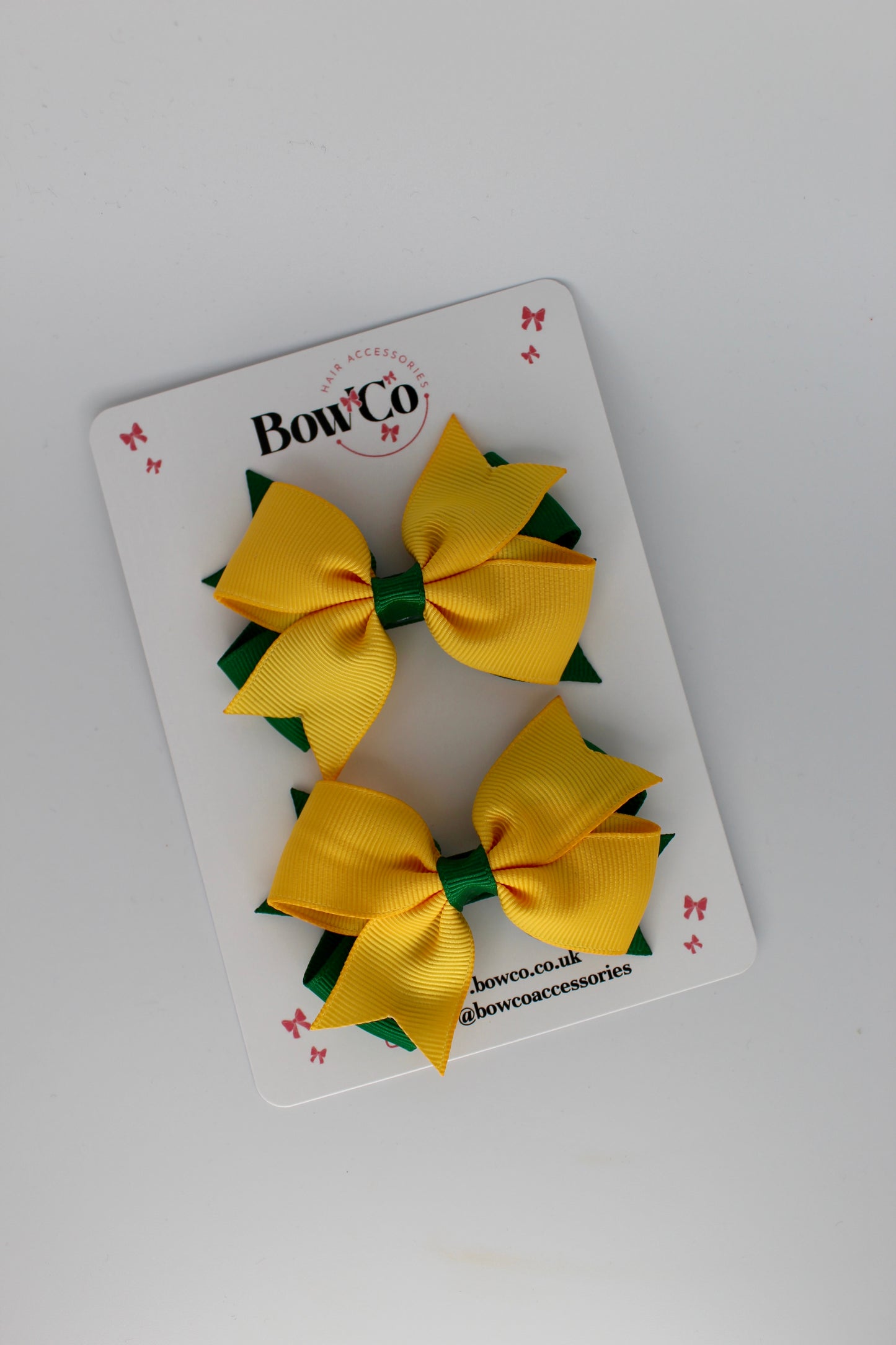 Layer Tail Bow Set - Clip - Forest Green and Yellow Gold