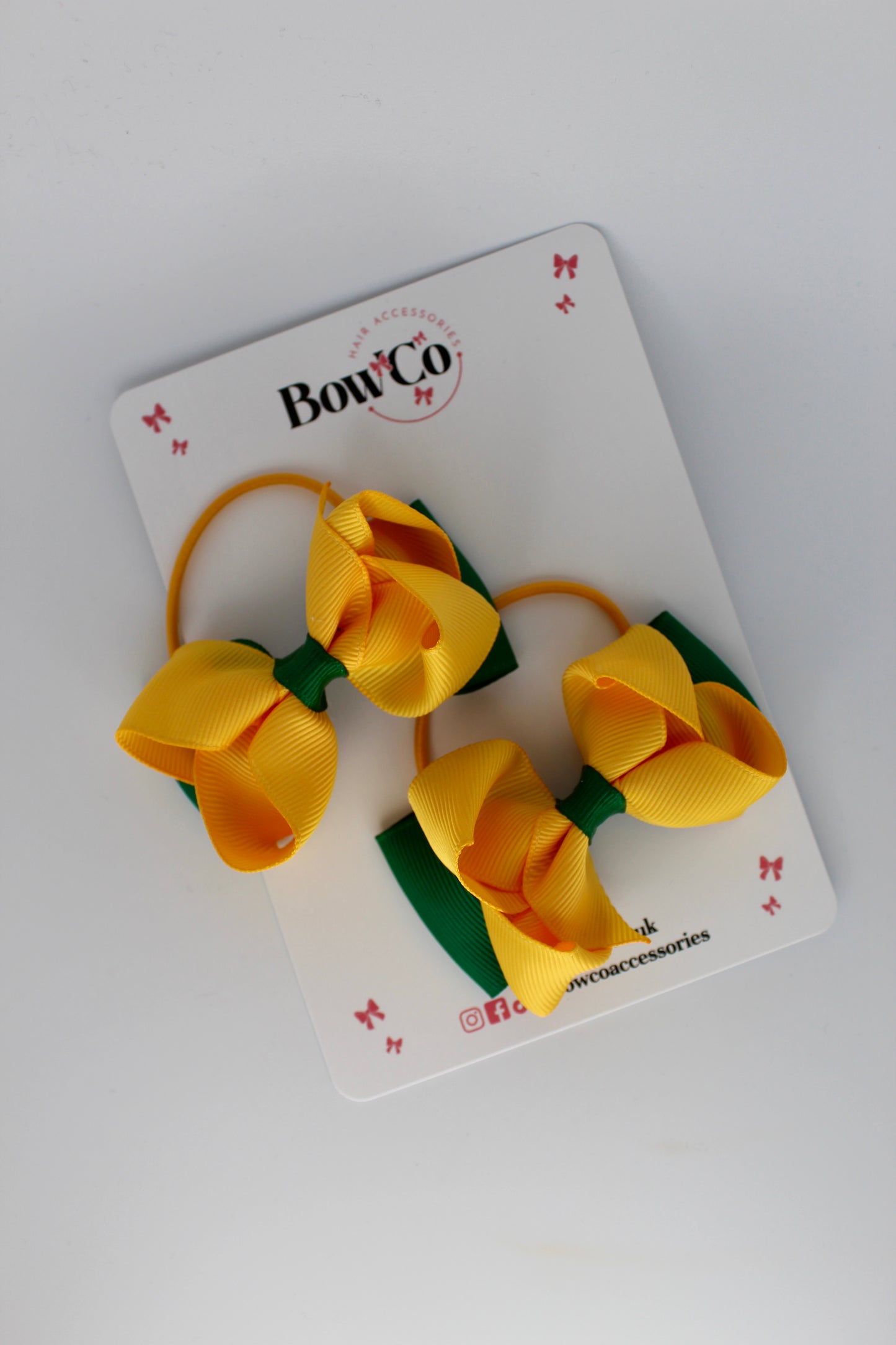 Ruffle Bow Set - Elastic - Forest Green and Yellow Gold