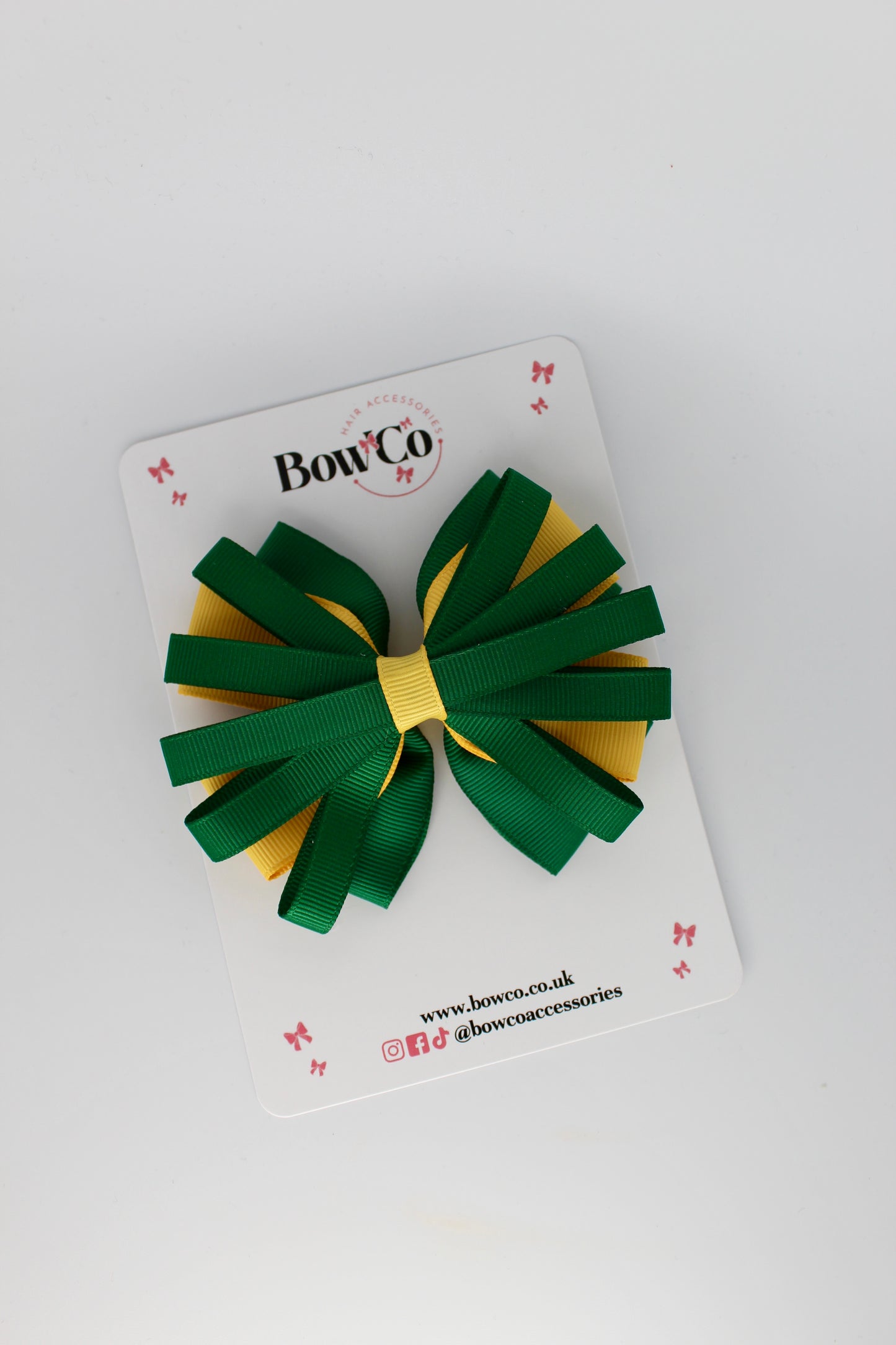 Spiral Bow - Clip - Forest Green and Yellow Gold