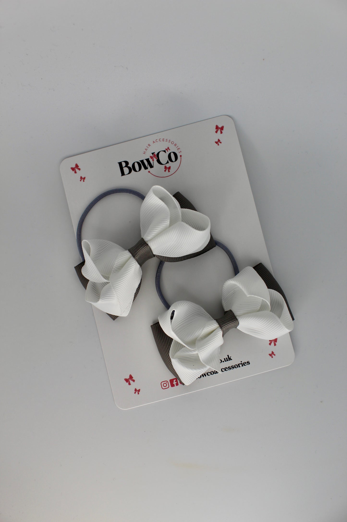 Metal Grey and White - Ruffle Bow Set - Elastic