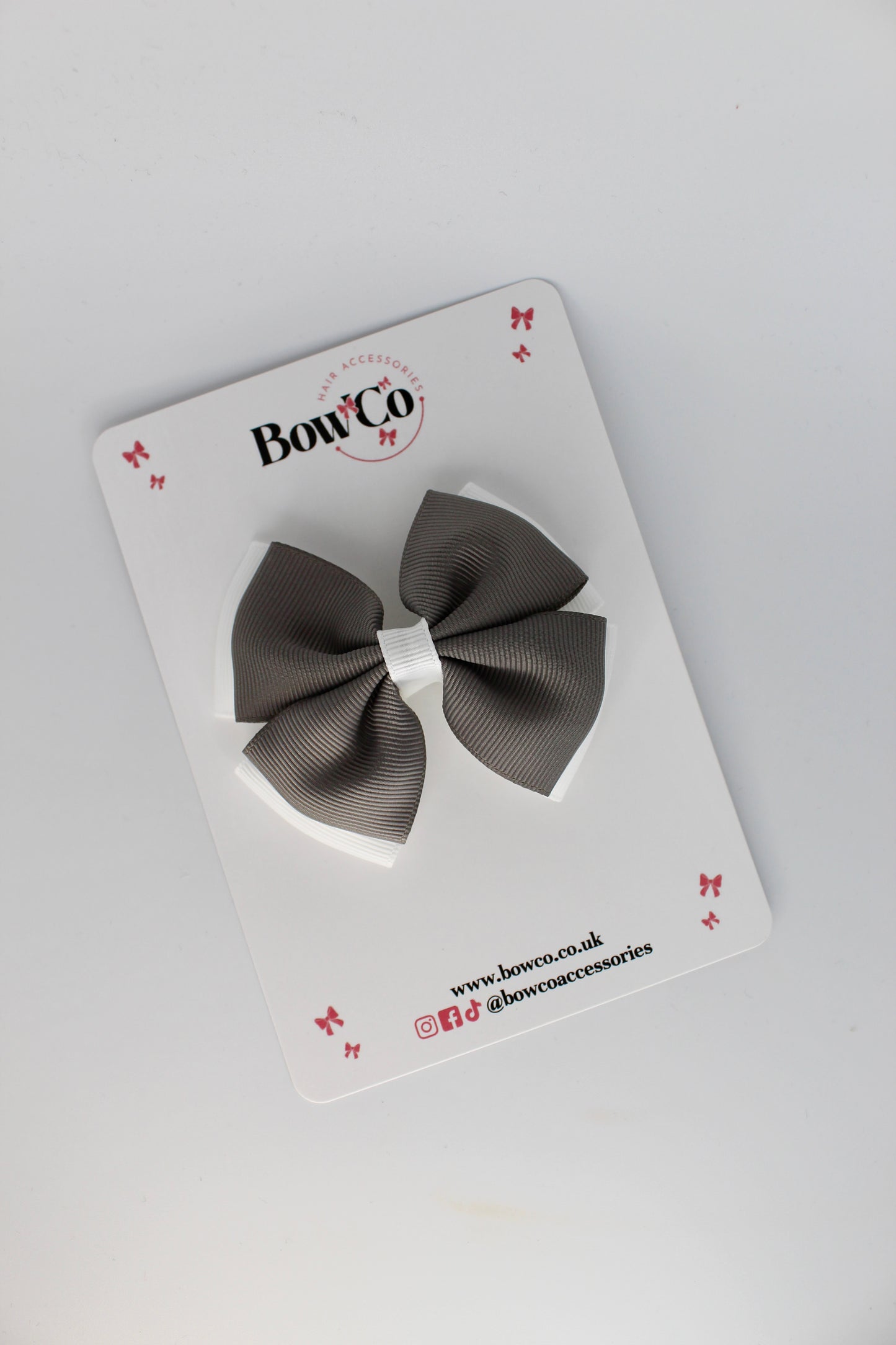 Double Layer Bow - Clip - Metal Grey and White