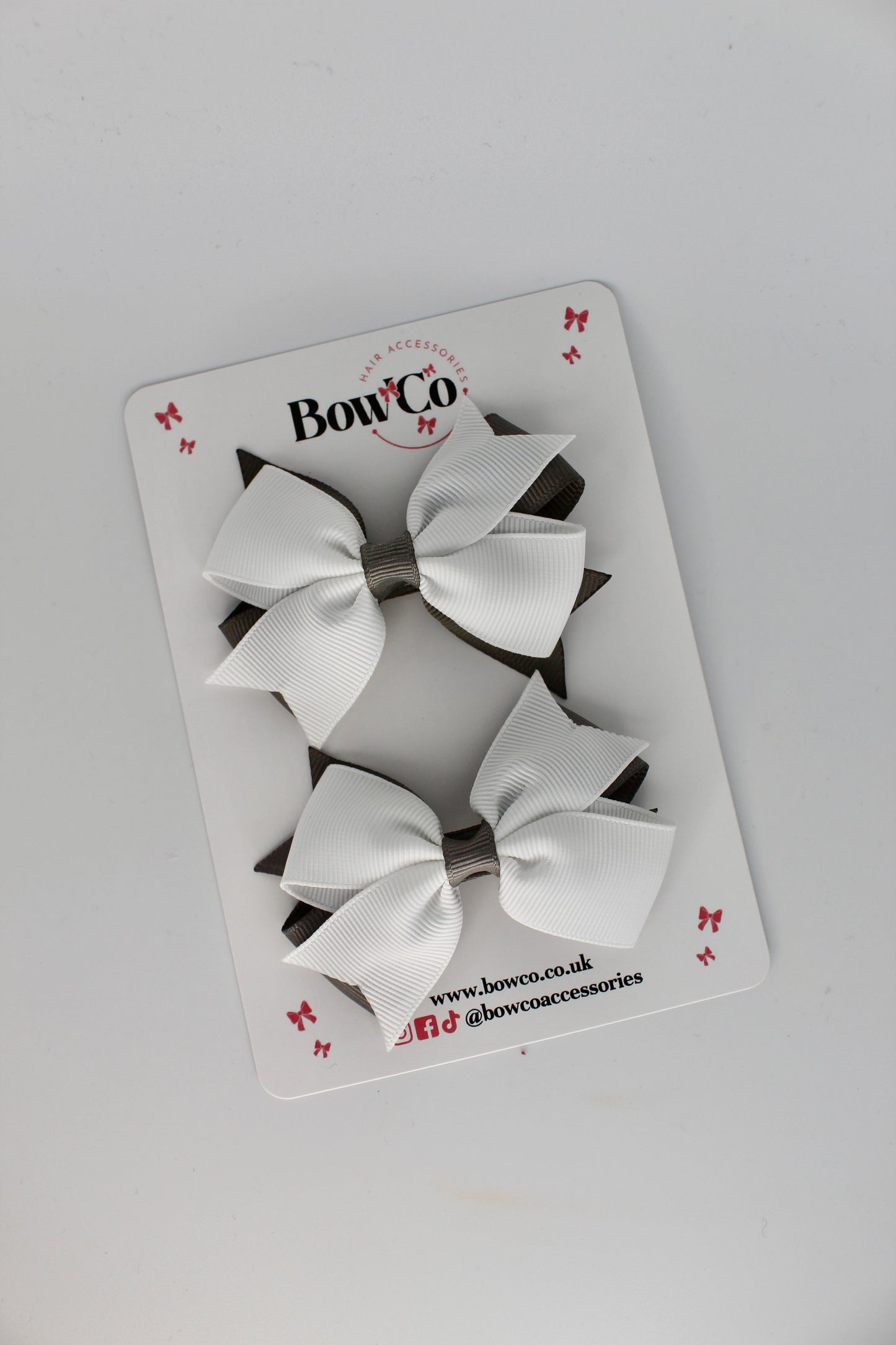 Metal Grey and White - Layer Tail Bow Set - Clip