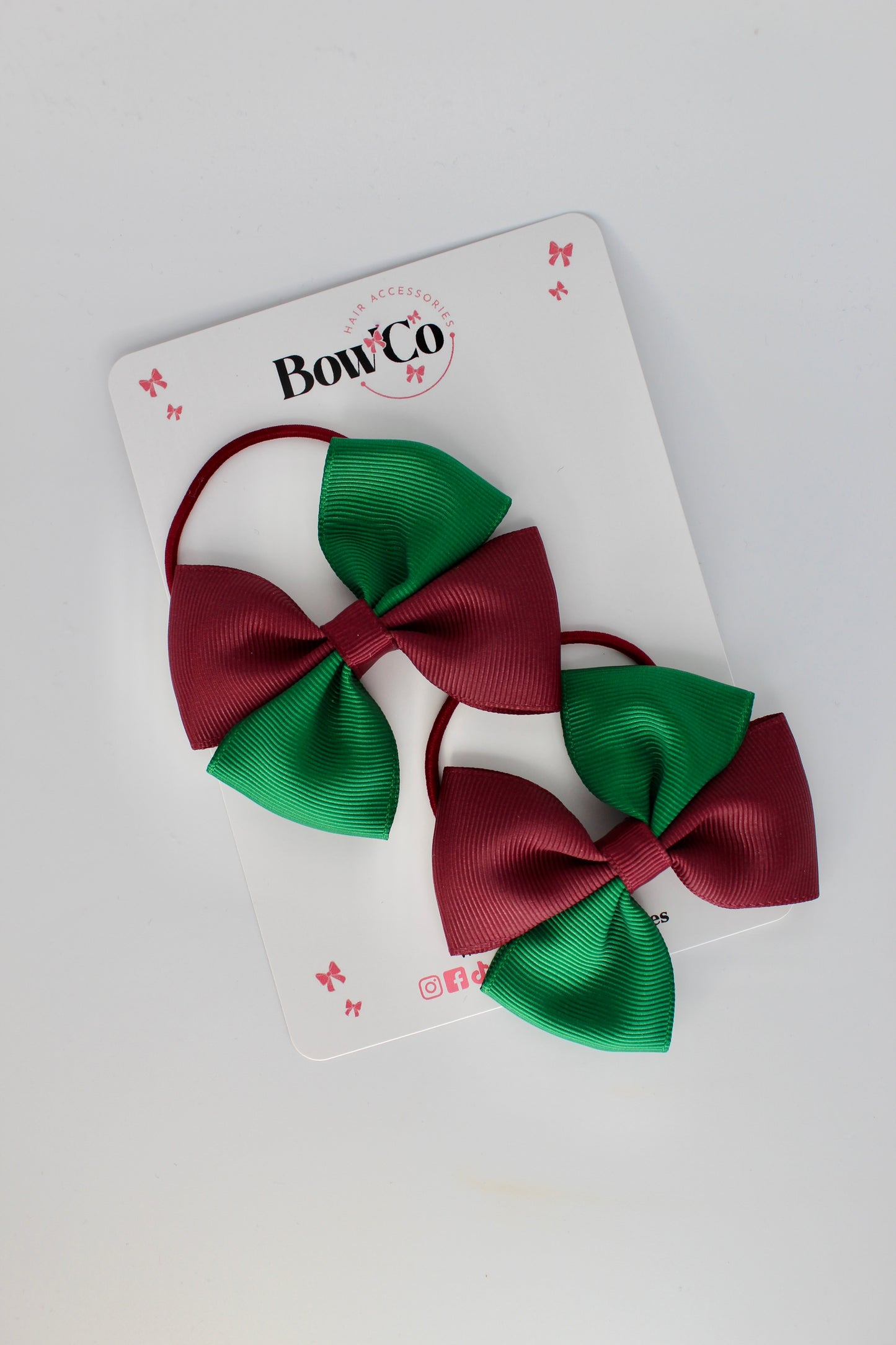 Forest Green and Burgundy - Twist Bow Set - Elastic