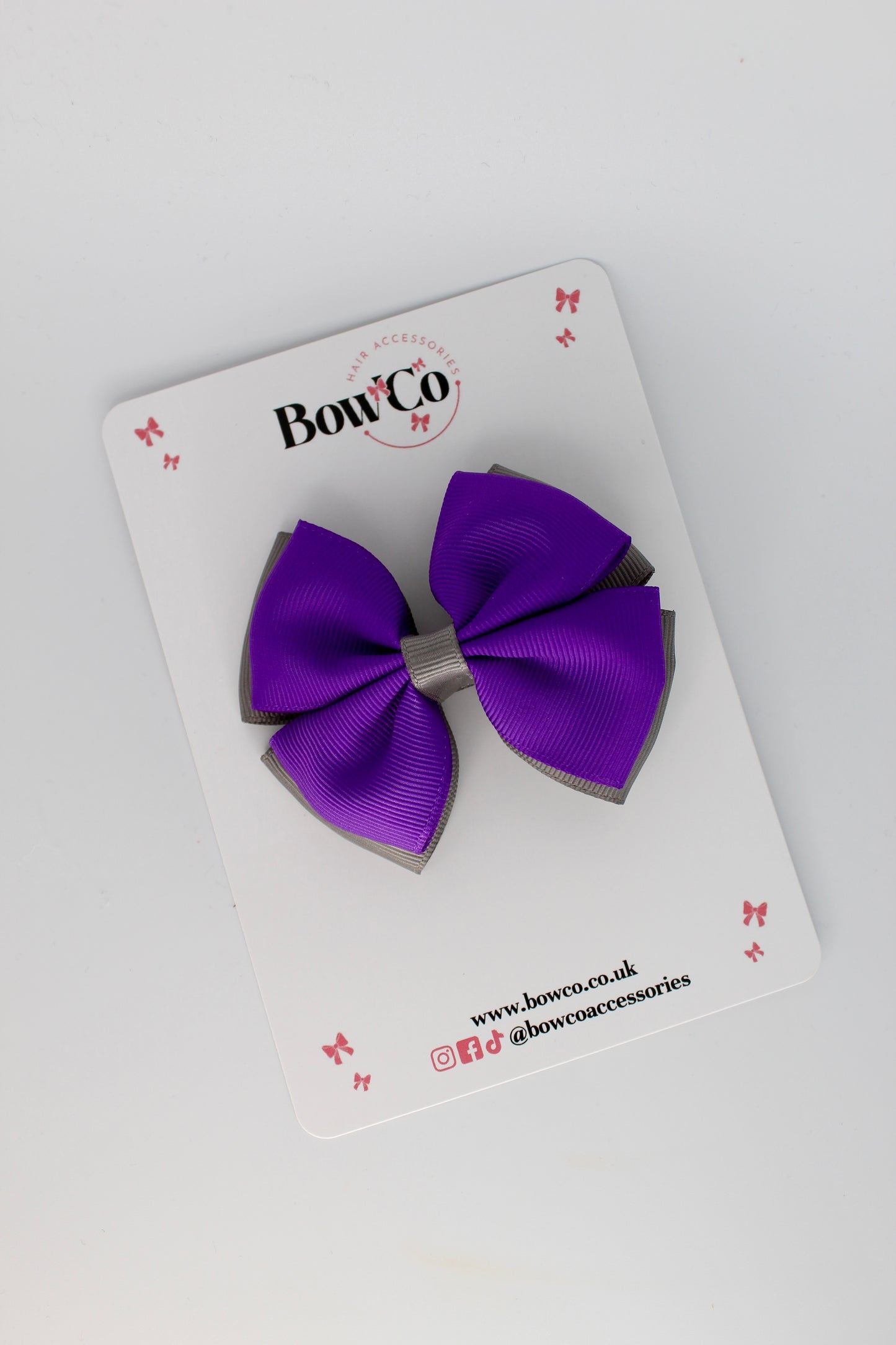 Double Layer Bow - Clip - Purple and Metal Grey