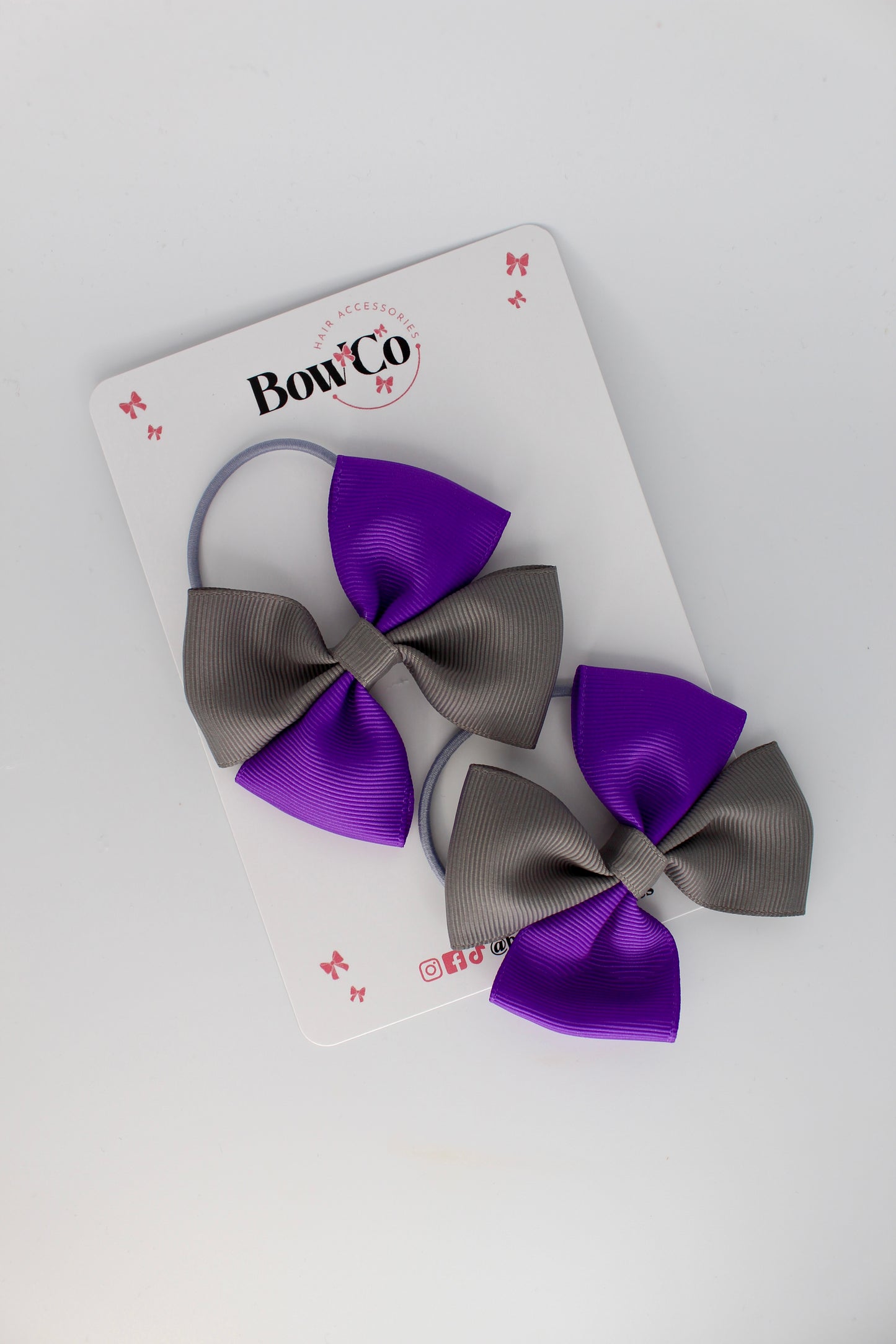 3 Inch Twist Bow Set - Elastic - Purple and Metal Grey