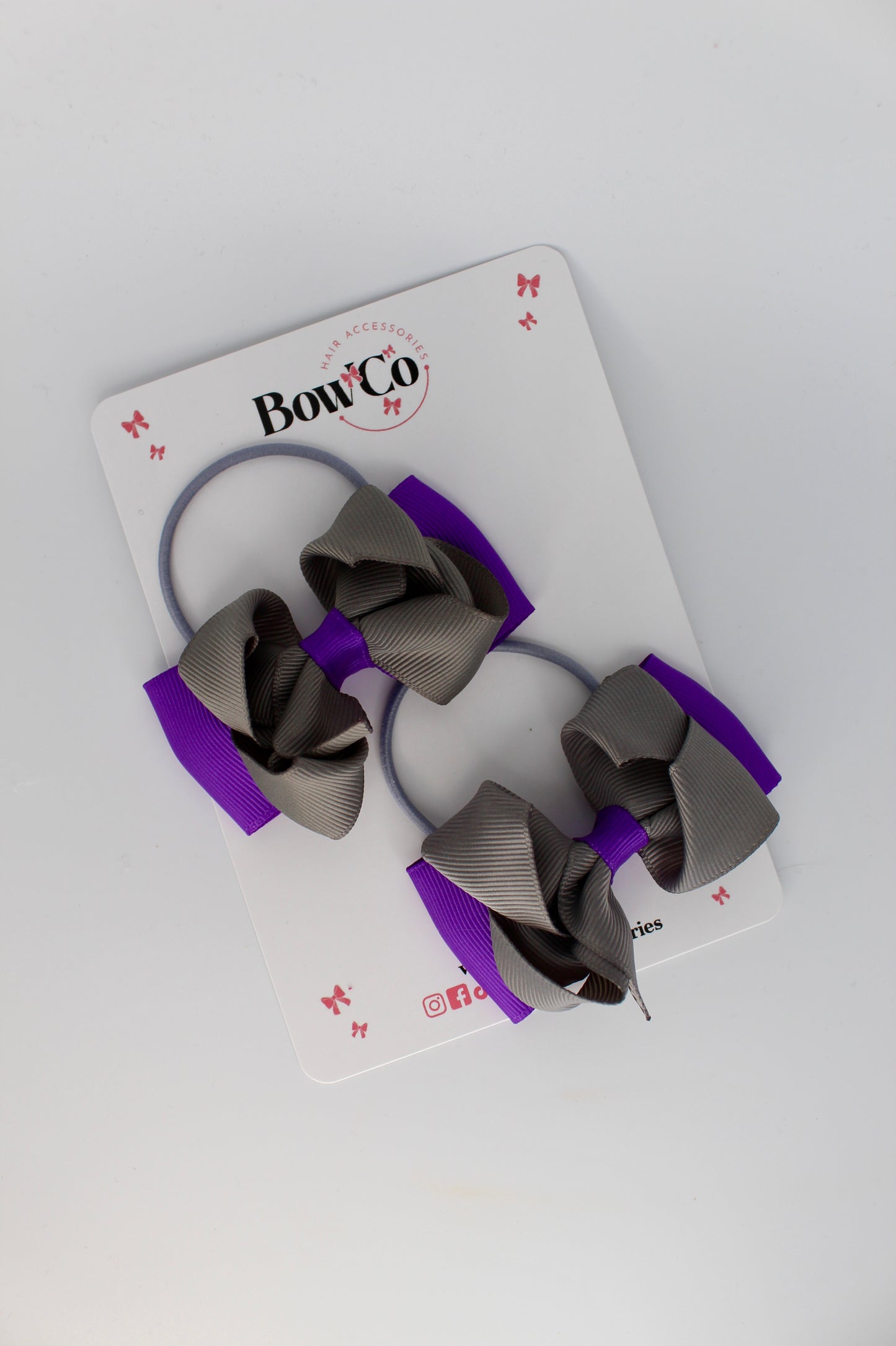 3 Inch Ruffle Bow Set - Elastic - Purple and Metal Grey