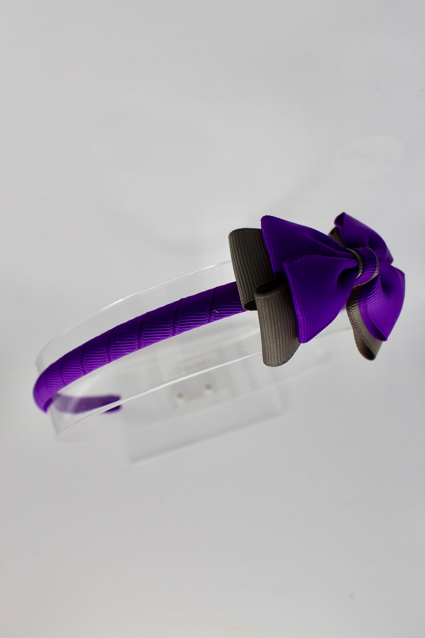 Bow Hair Band - Purple and Metal Grey