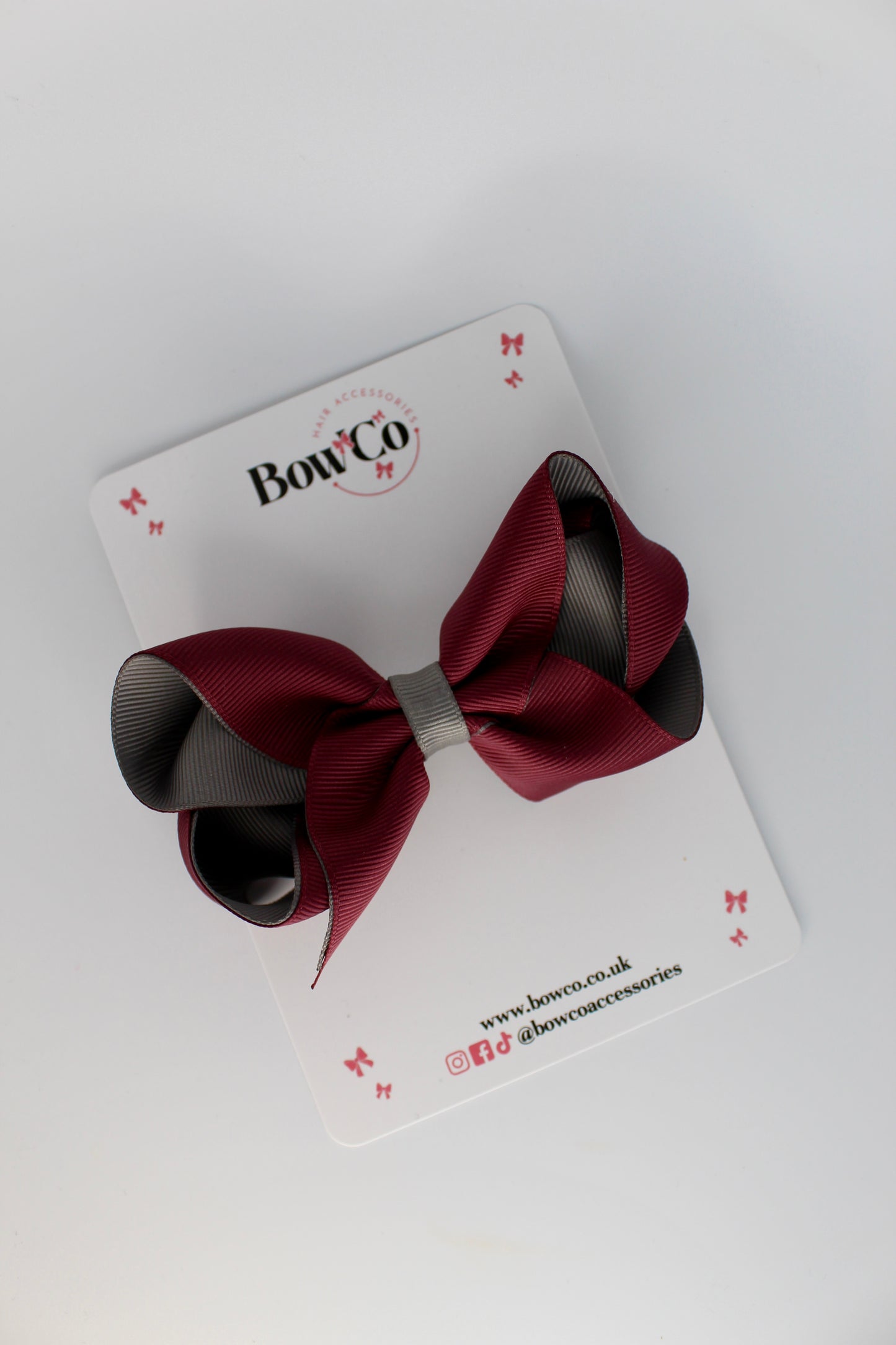 Loop Bow - Clip - Burgundy and Metal Grey