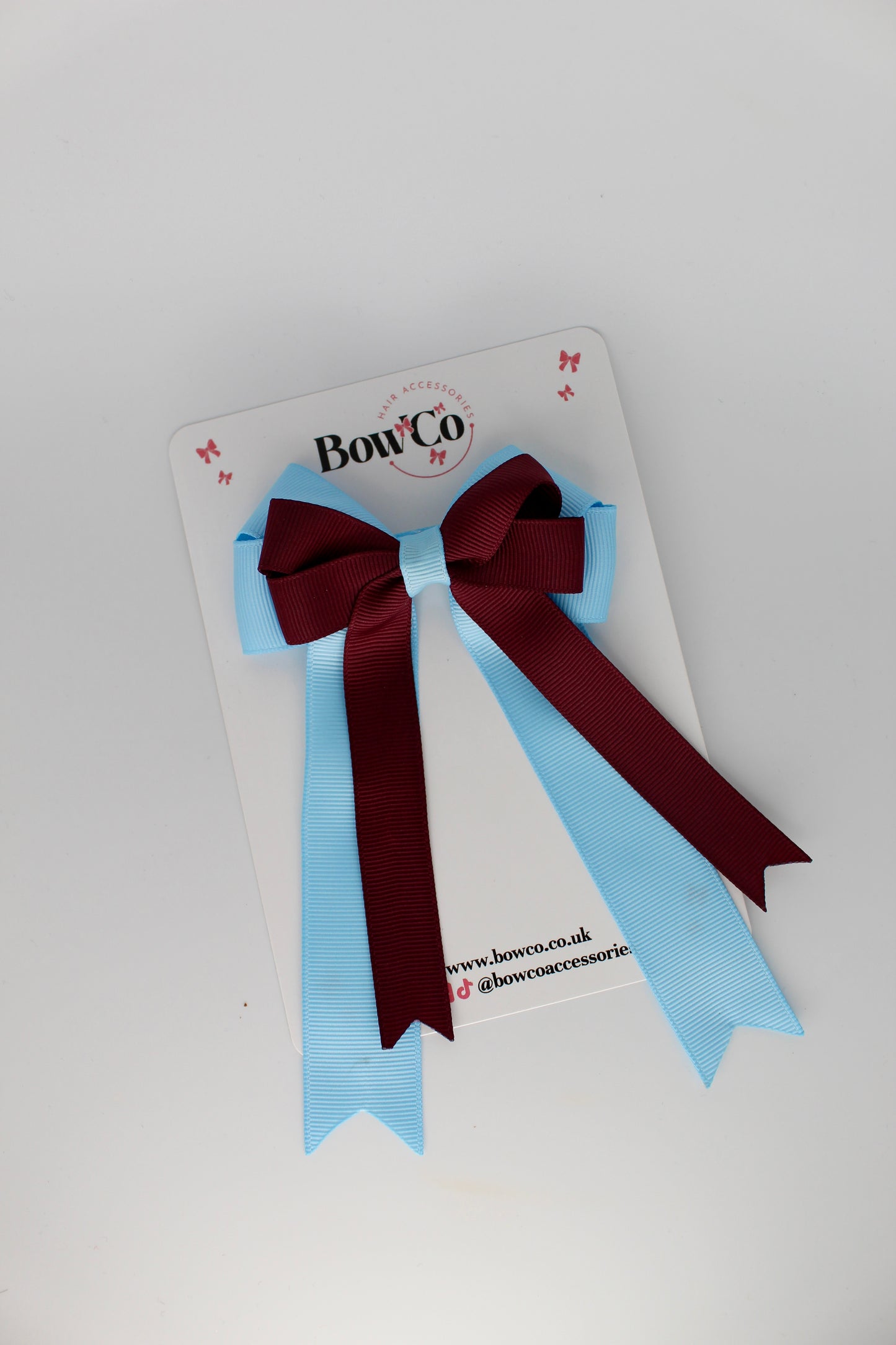 4.5 Inch Ponytail Double Bow - Burgundy and Blue Topaz
