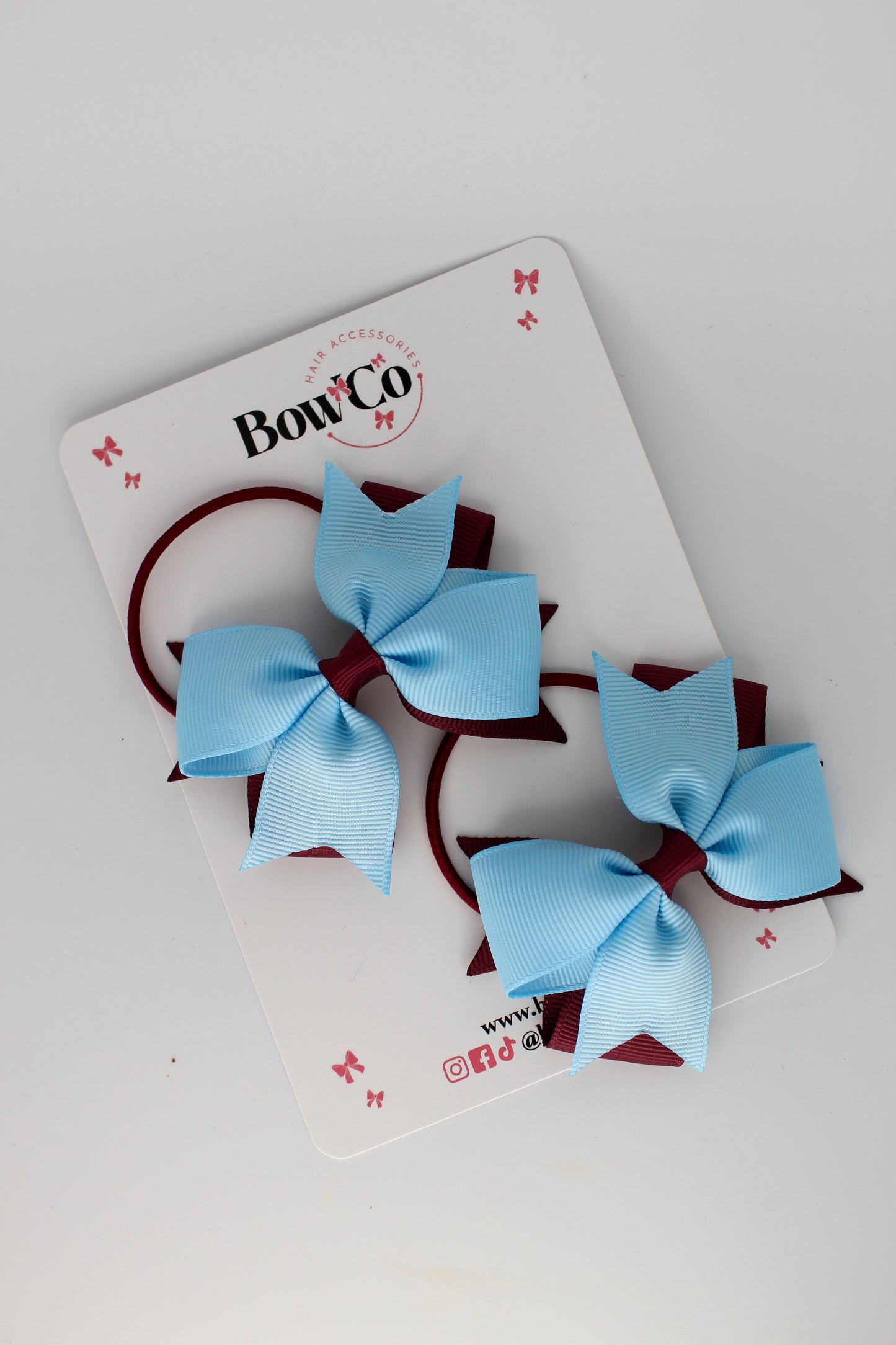 Burgundy and Blue Topaz - Layer Tail Bow Set - Elastic
