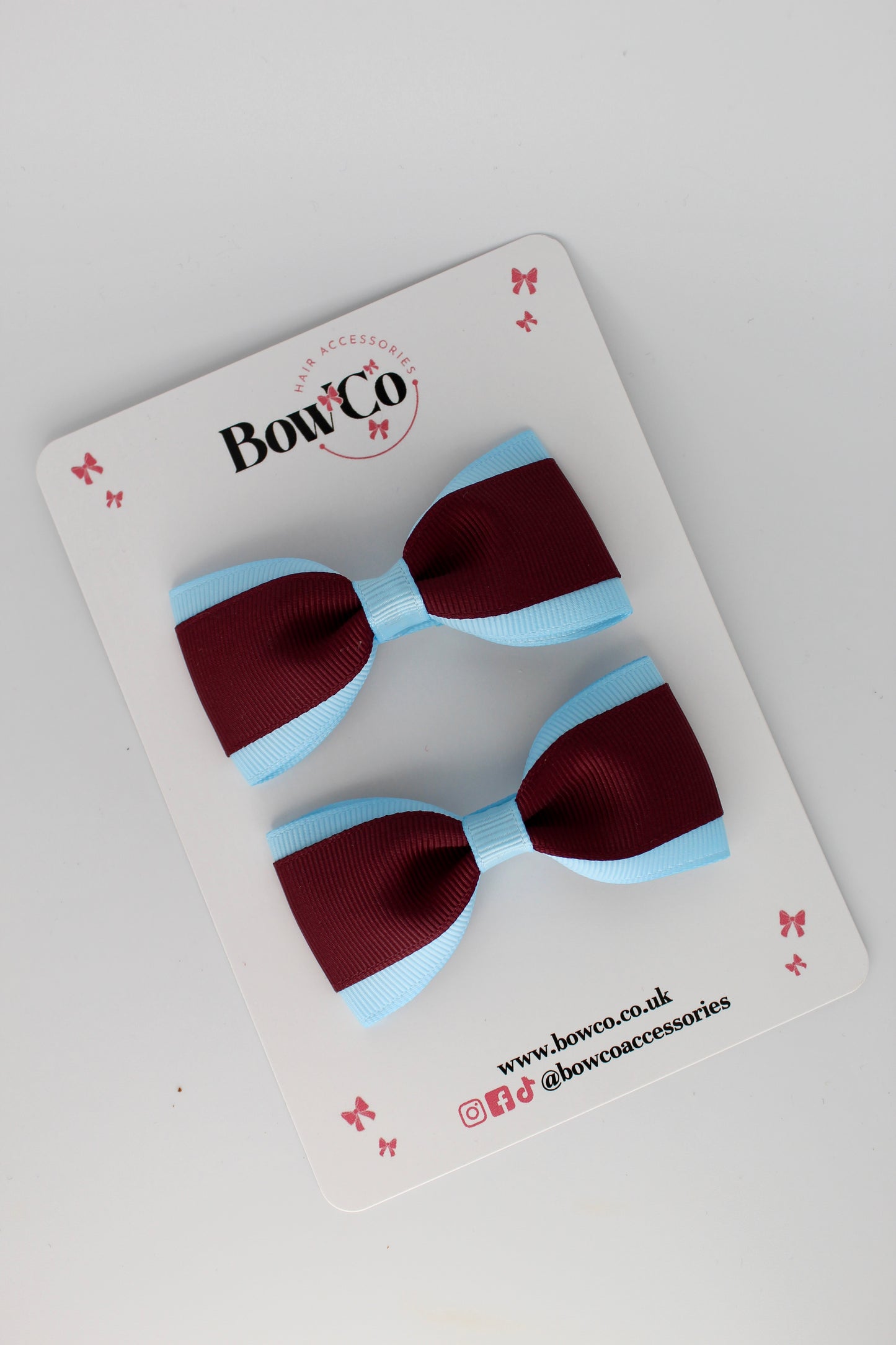 Tuxedo Bow Set - Clip - Burgundy and Blue Topaz