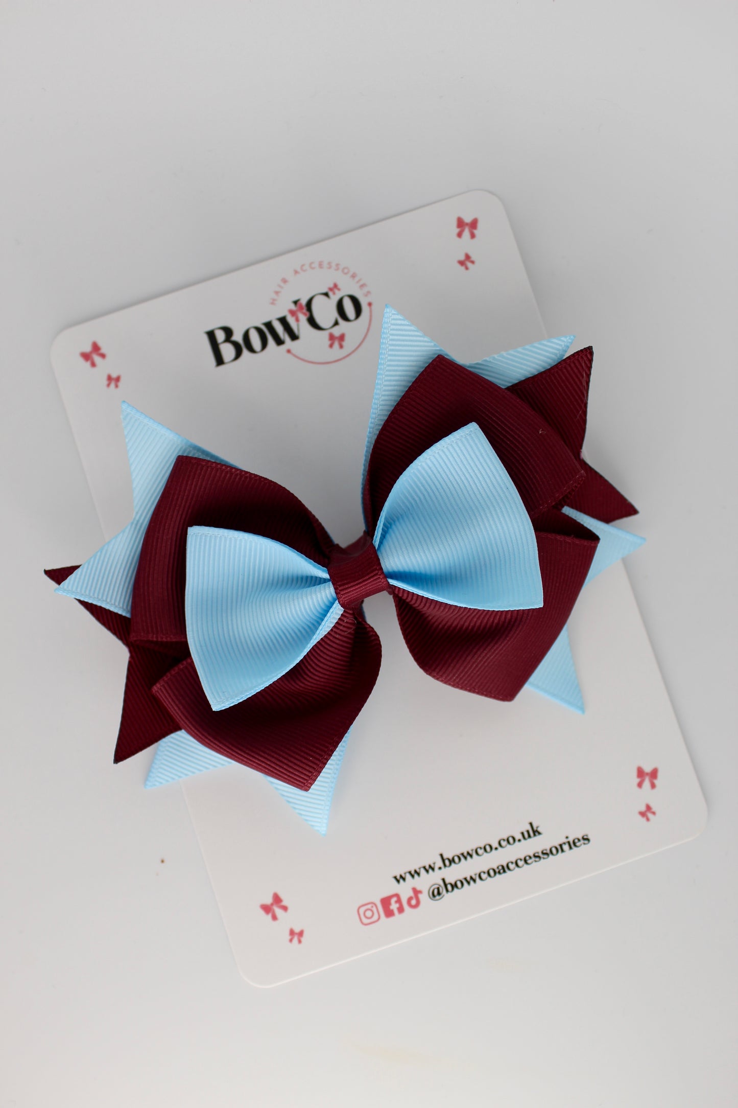 3.5 Inches Layer Bow - Clip - Burgundy and Blue Topaz