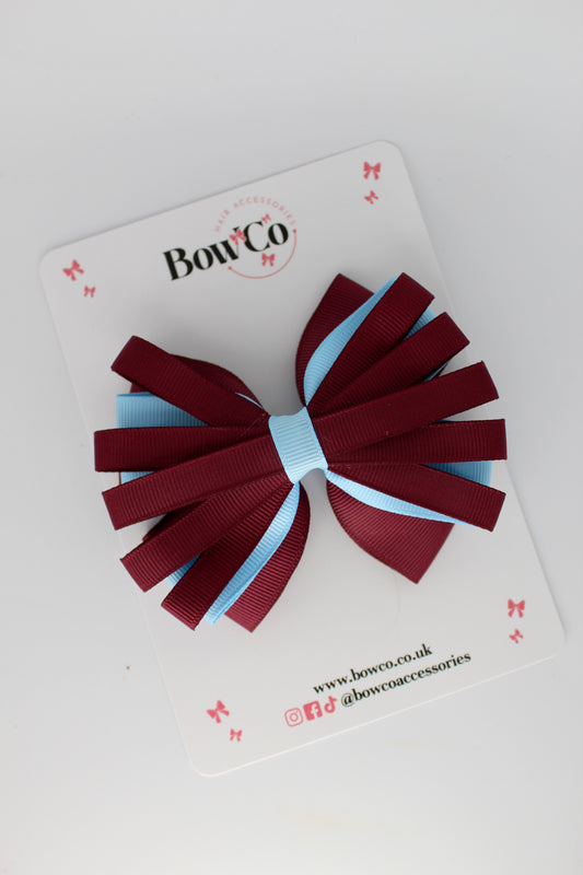 4 Inch Spiral Bow - 4 Inches - Clip - Burgundy and Blue Topaz